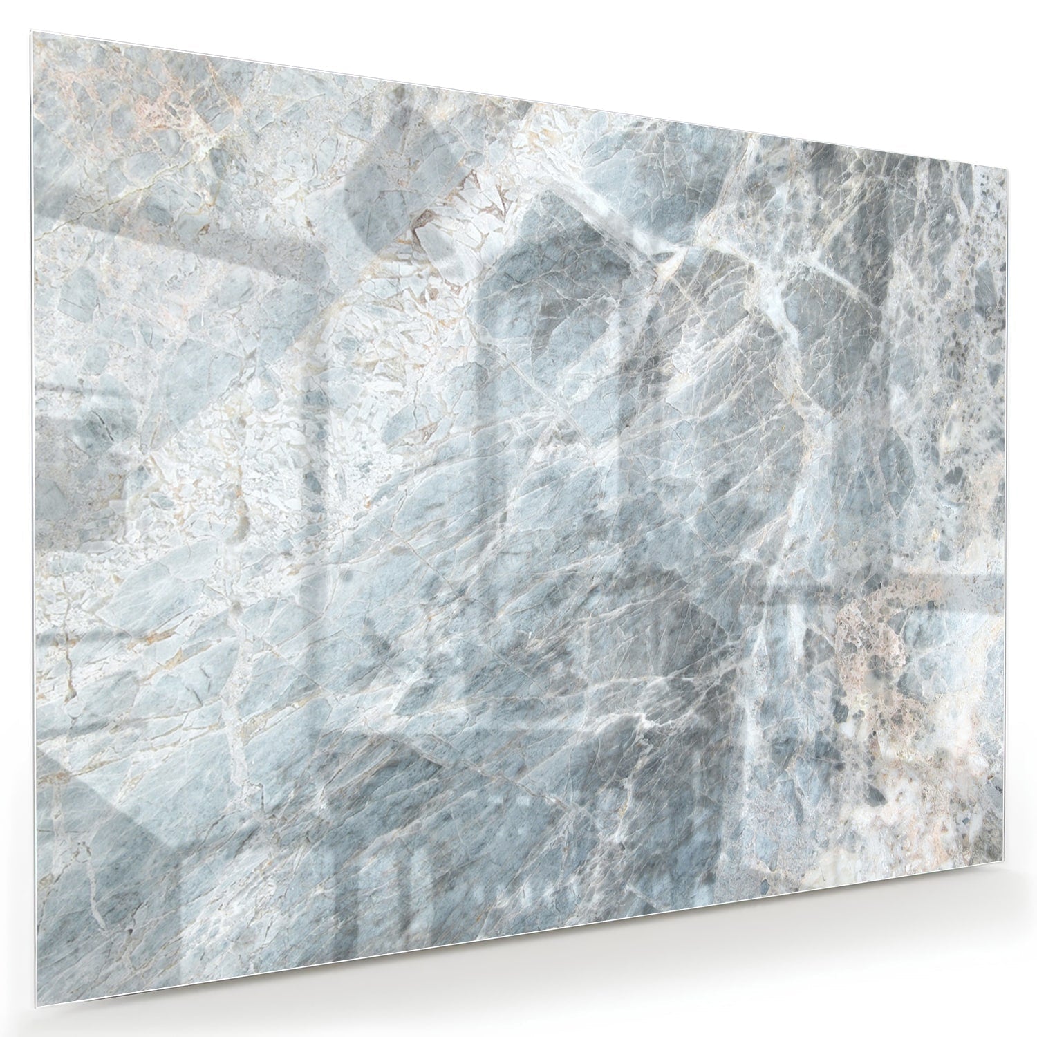 Glasbild mit Marmoroptik in Blau und Grau