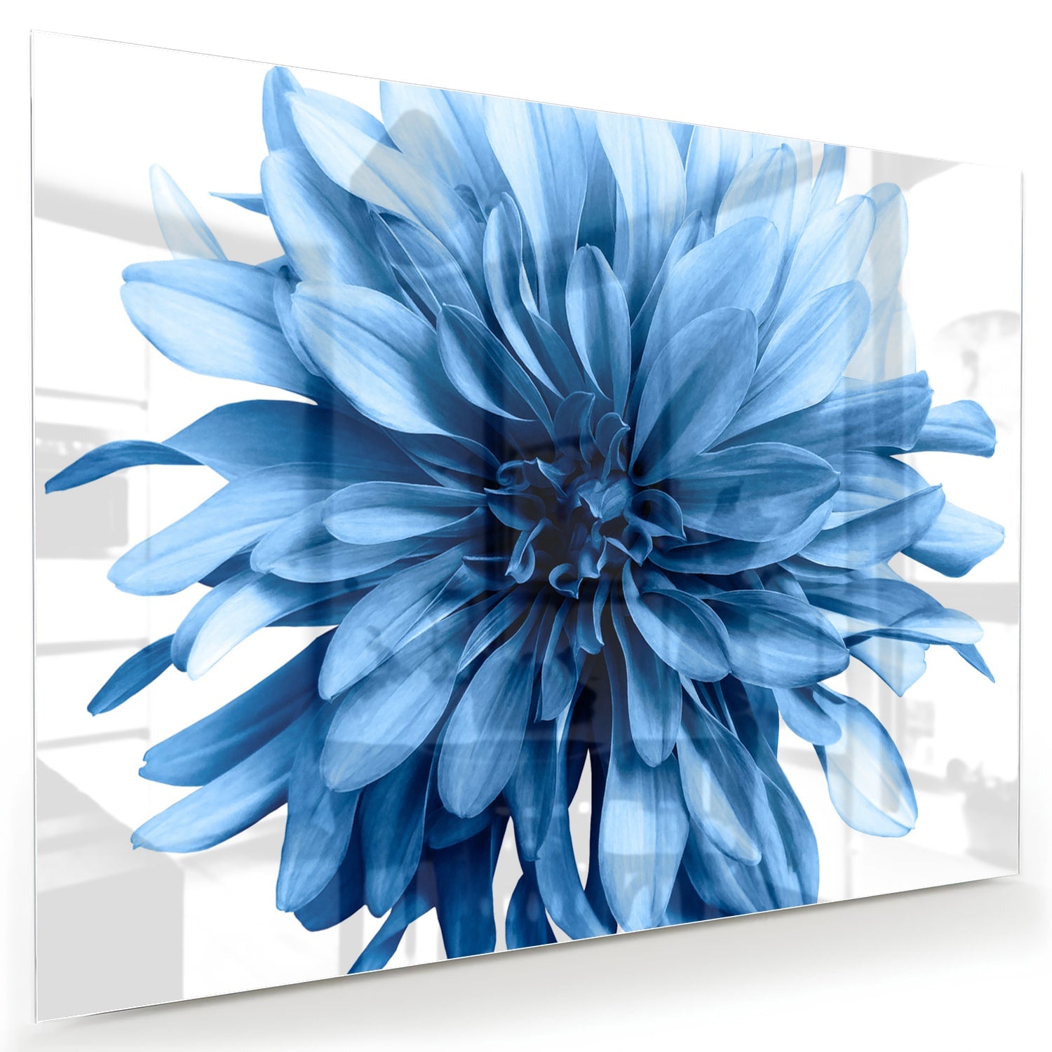 Blaues Glasbild mit einer Blume