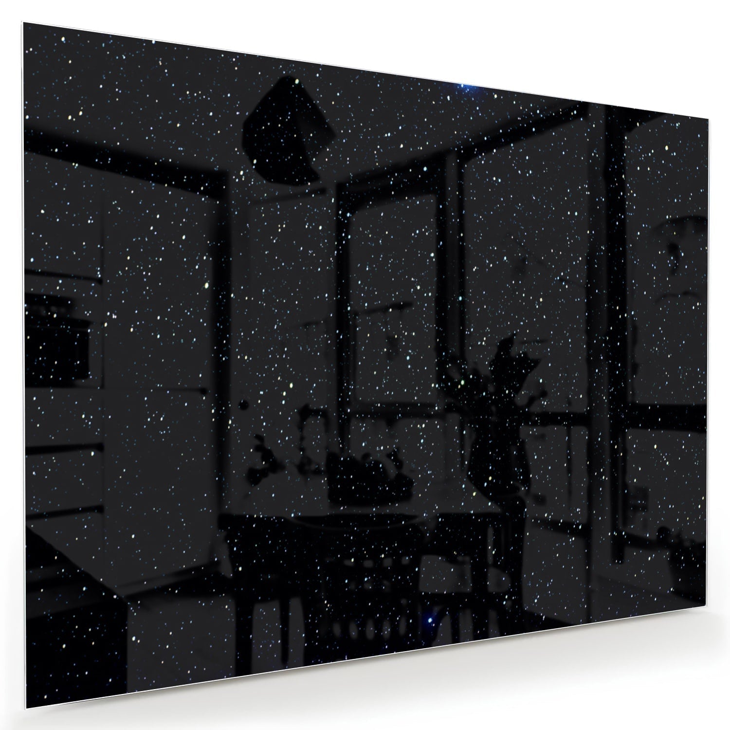 Glasbild mit Sternen auf schwarzem Hintergrund
