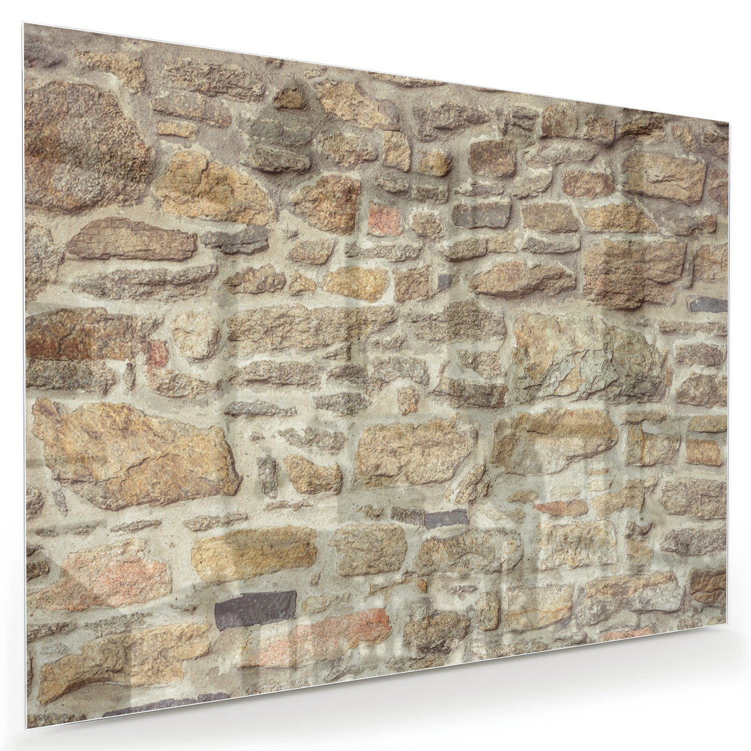 Glasbild mit rustikaler Steinwand