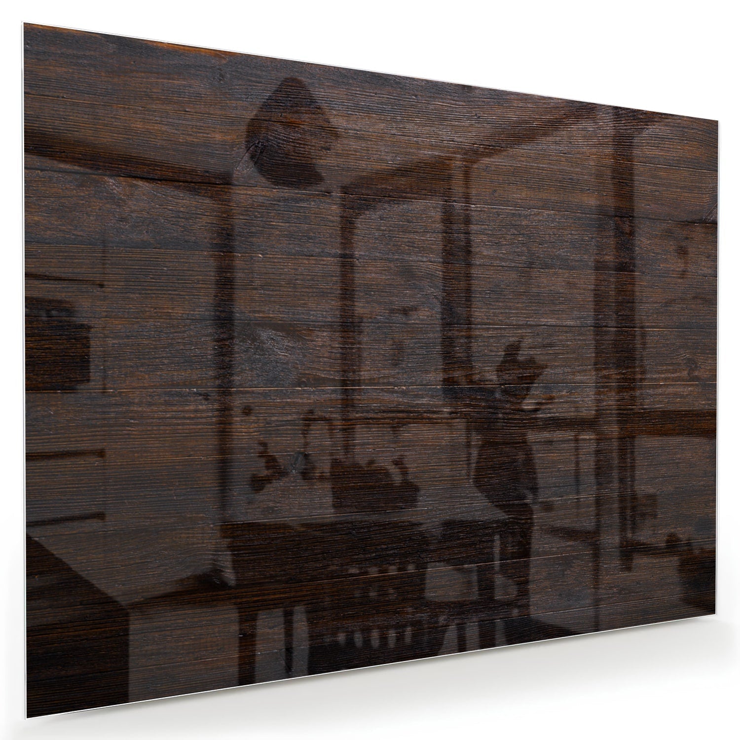 Modernes Glasbild mit warmen Holztönen