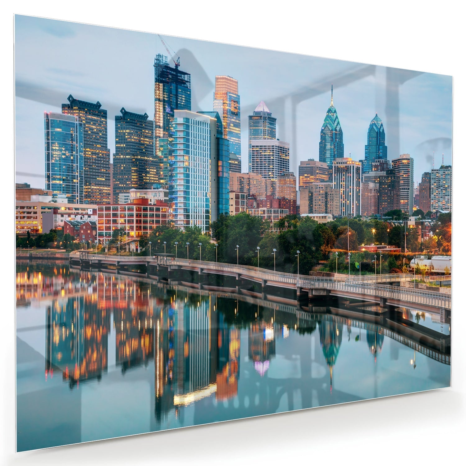 Modernes Glasbild mit Stadtansicht