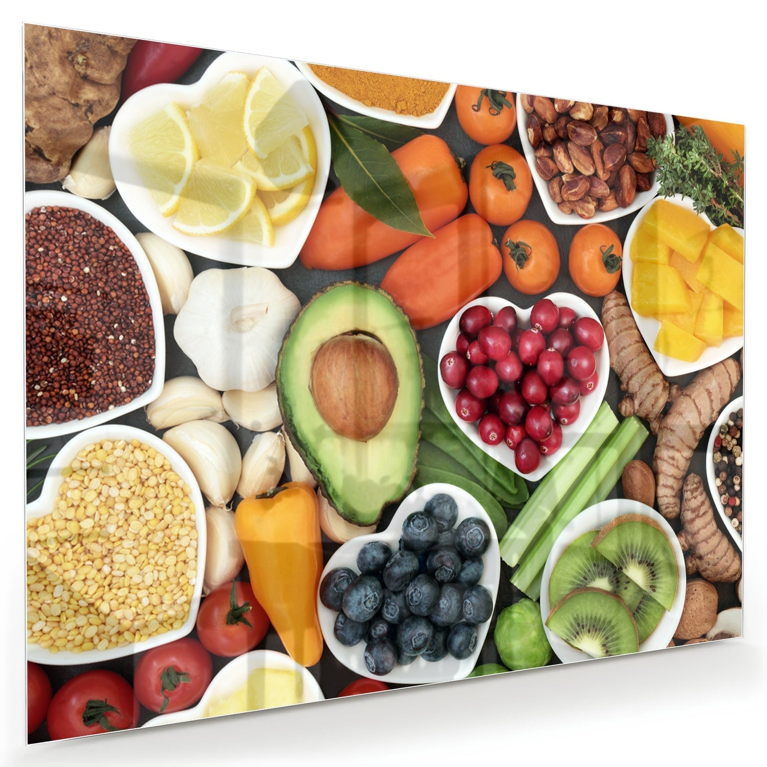 Fröhliches Glasbild mit Früchten für die Küche