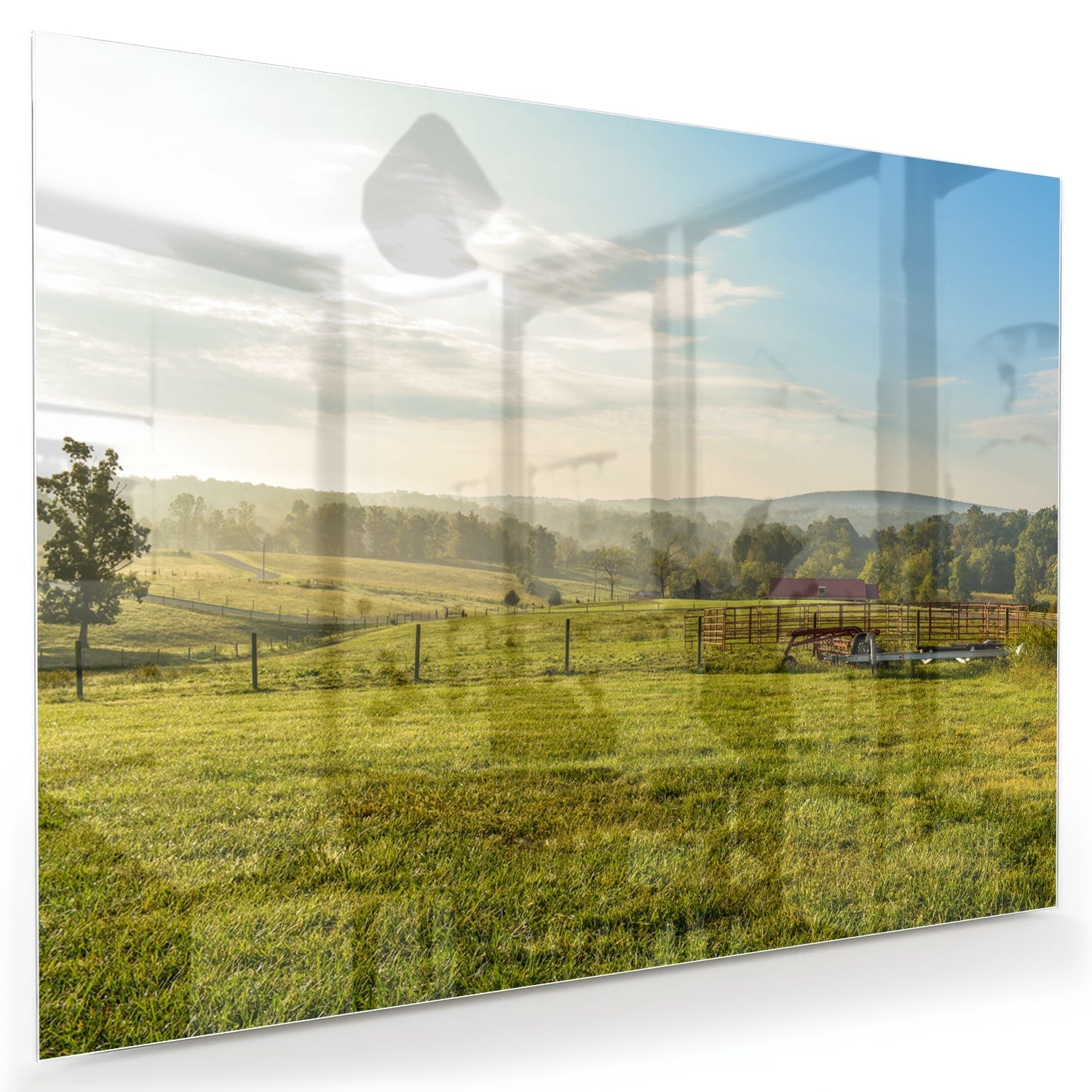 Glasbild mit atemberaubender grüner Wiese