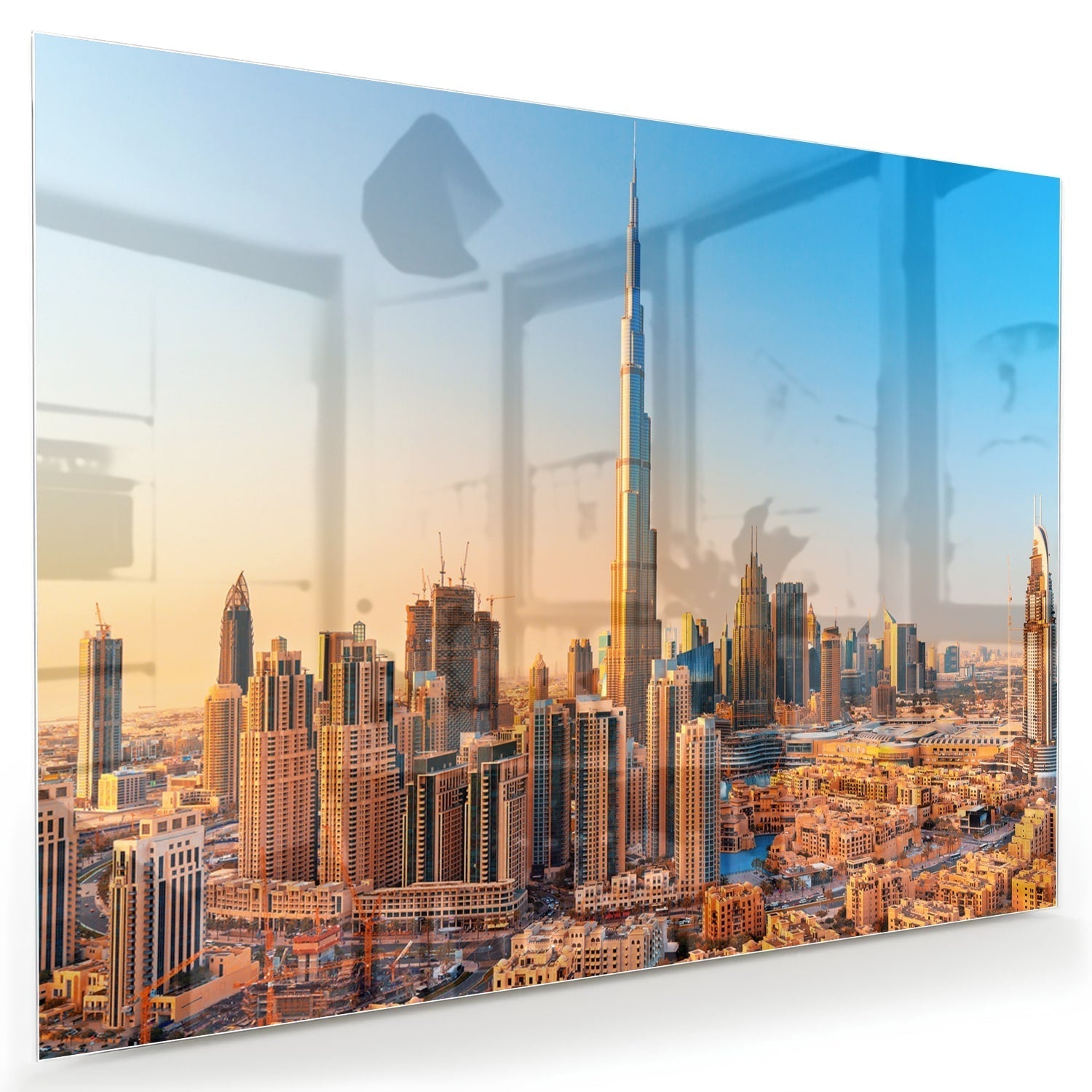 Glasbild modernes Glas mit skyline Dubai als moderne Glas-Wanddekoration aus 4 mm Sicherheitsglas