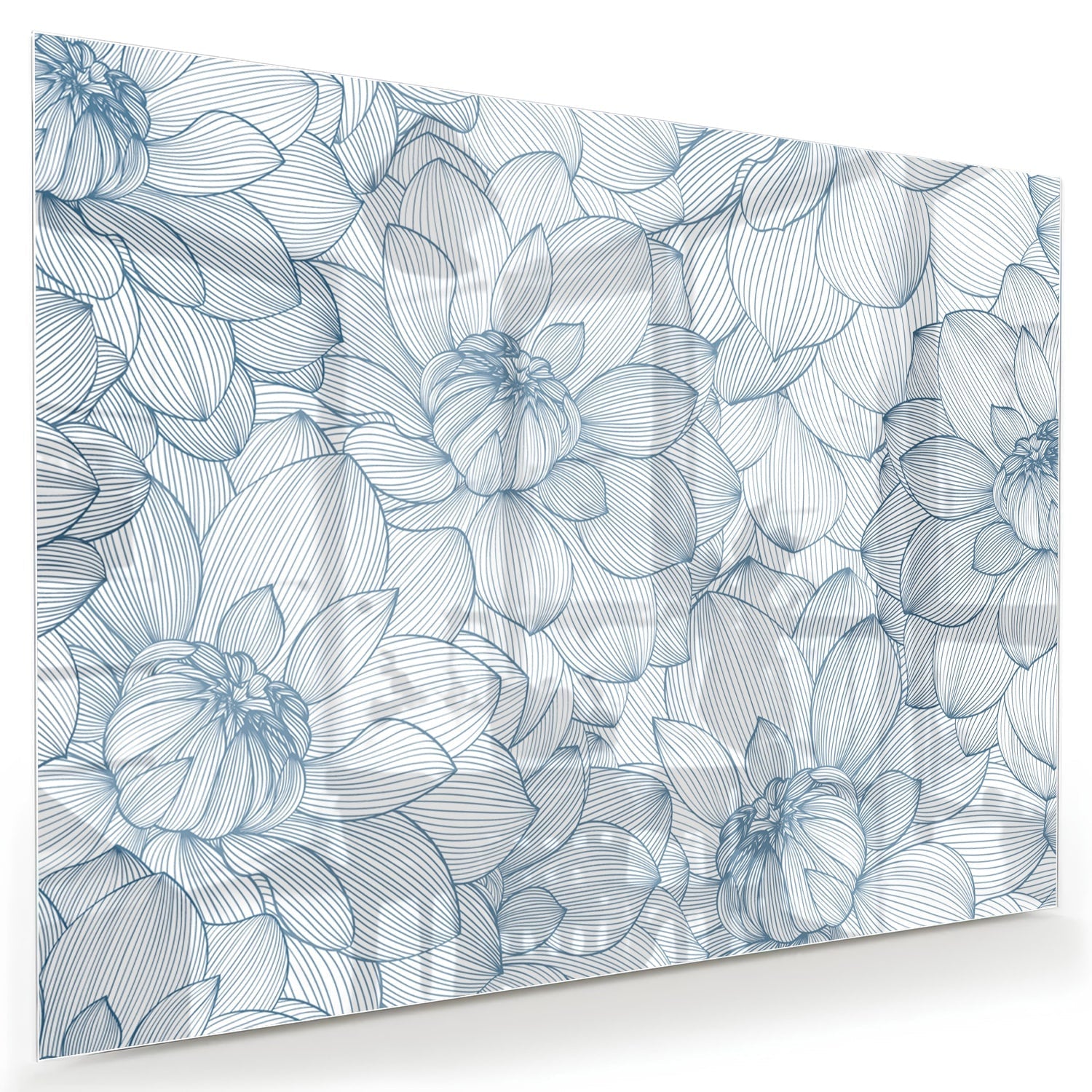 Elegantes Glasbild mit Blumendesign in Blau