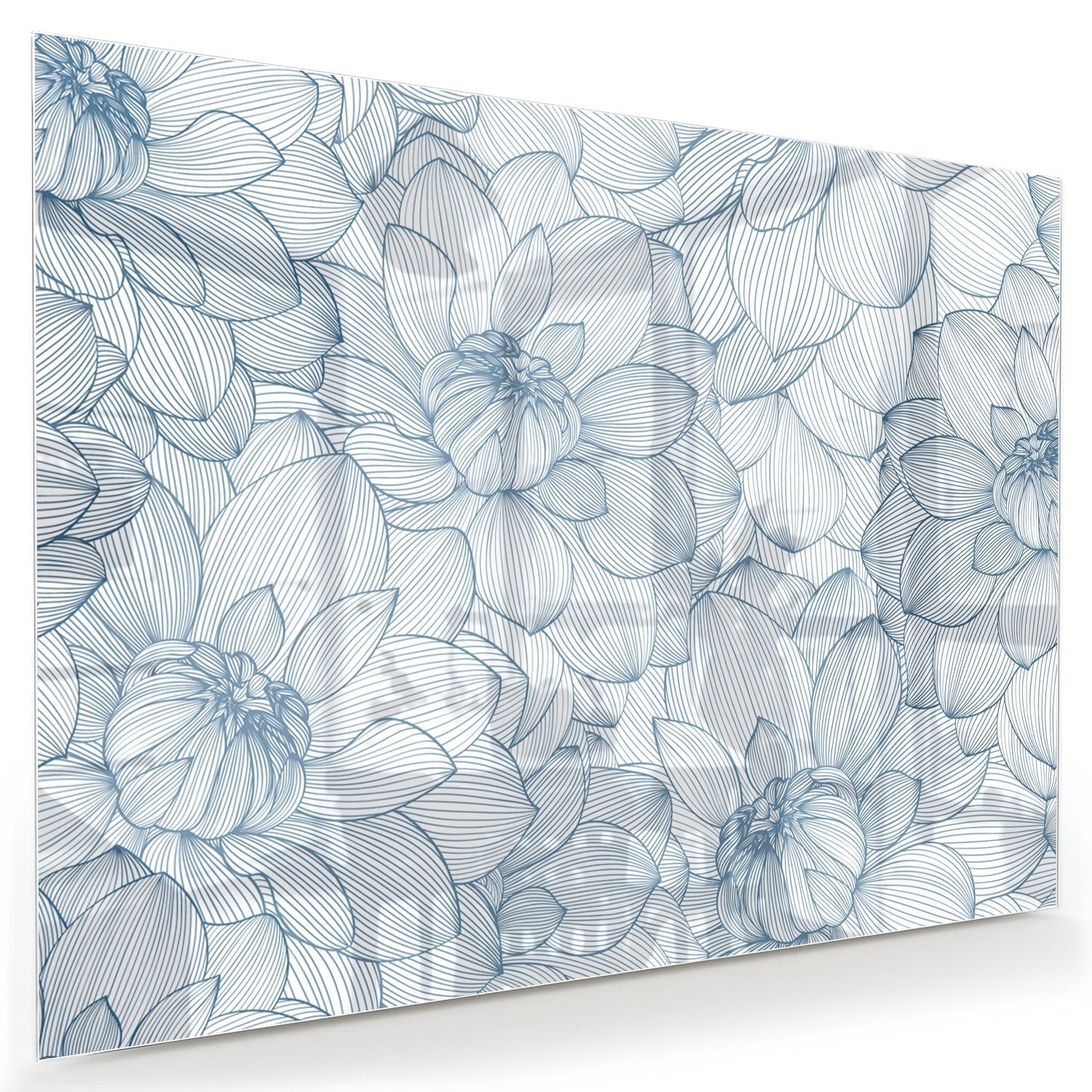 Elegantes Glasbild mit bloemdesign in blau als moderne Glas-Wanddekoration aus 4 mm Sicherheitsglas
