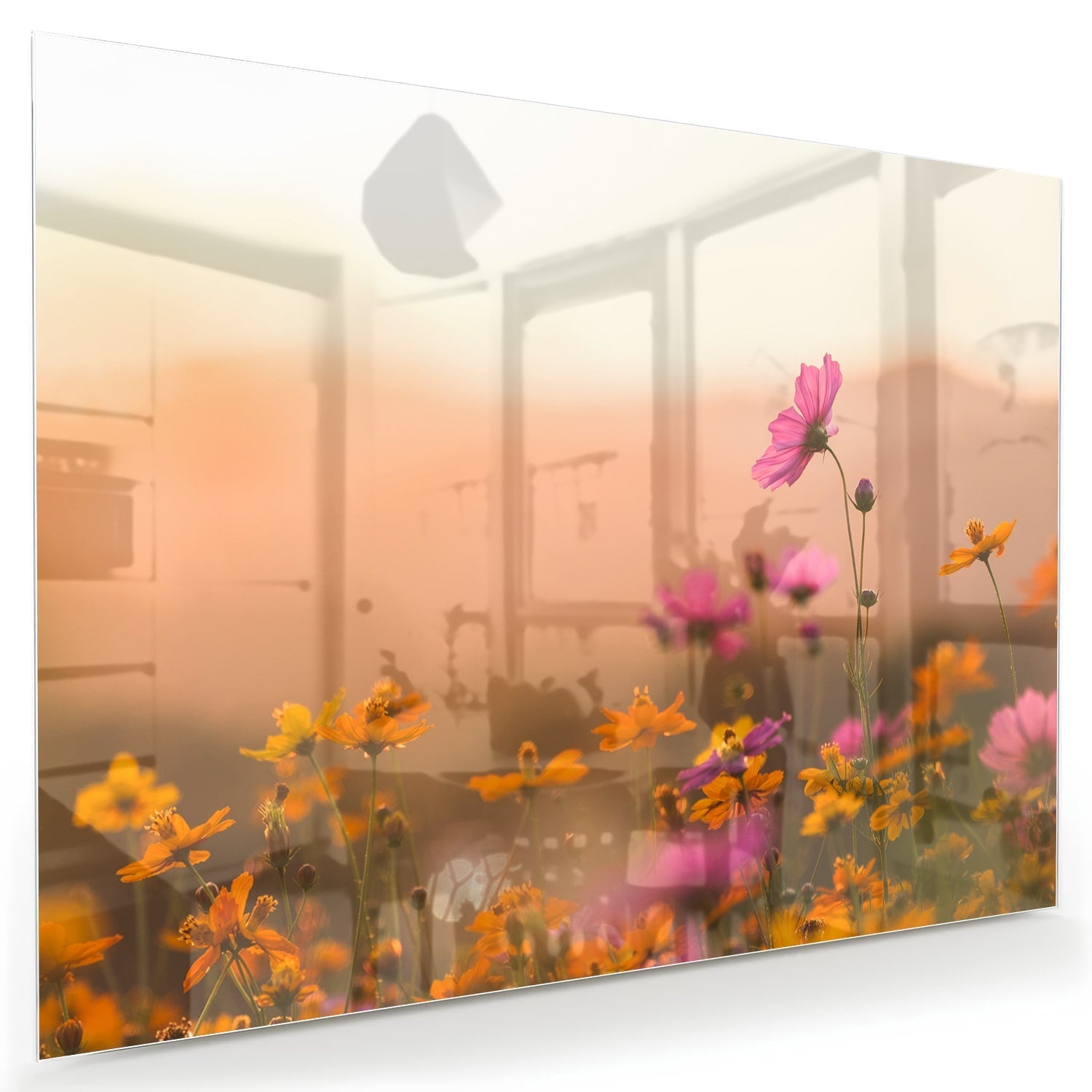 Wunderschönes Glasbild mit Blumen in Pastellfarben