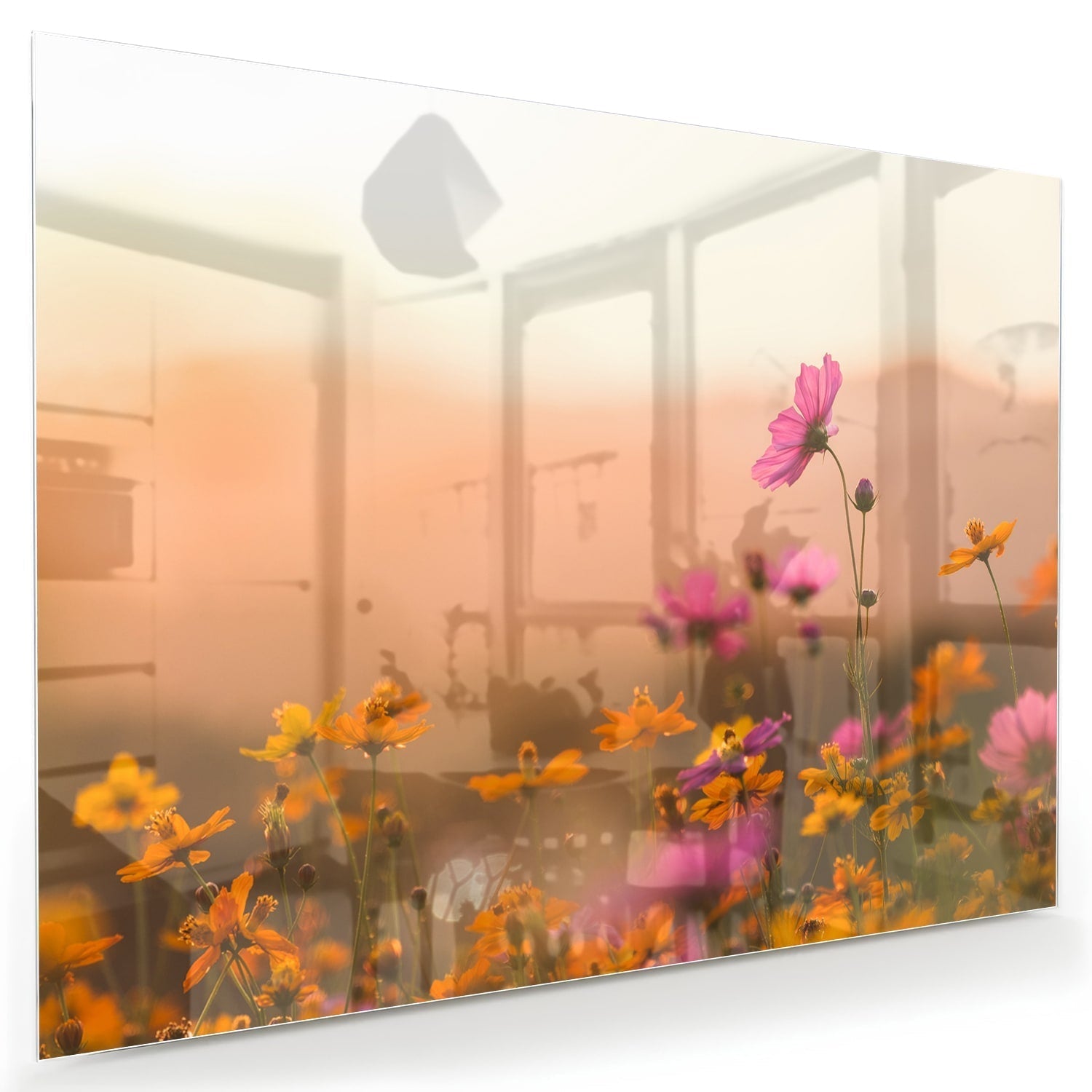 Wunderschönes Glasbild mit Blumen in Pastellfarben als moderne Glas-Wanddekoration aus 4 mm Sicherheitsglas
