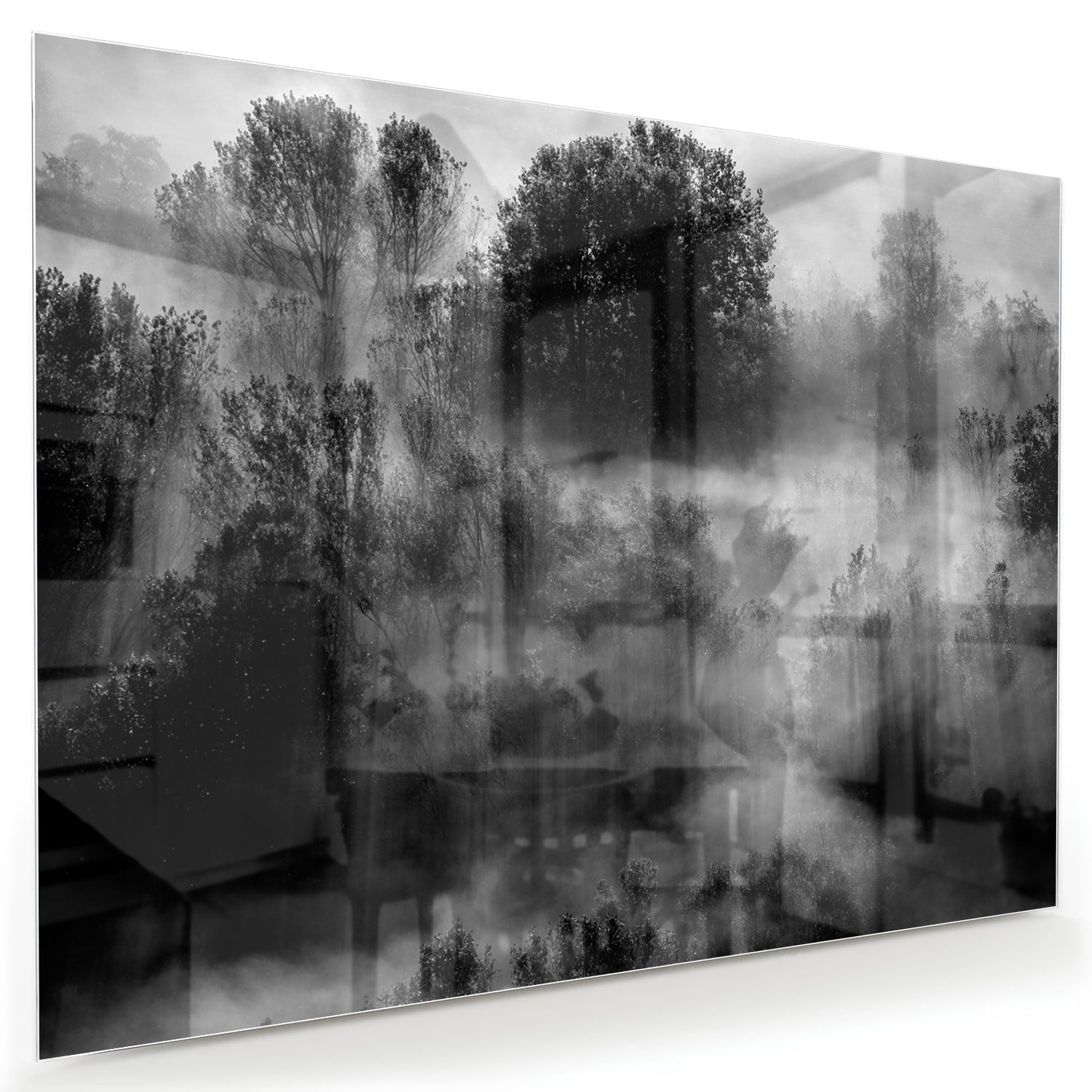 Abstraktes Schwarz-Weiß-Glasbild mit Bäumen