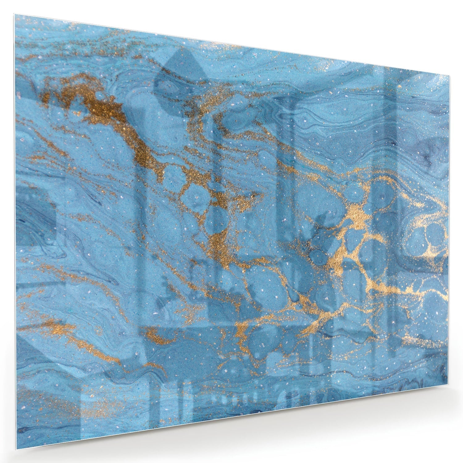 Elegantes Glasbild in blauen und goldenen Farbtönen