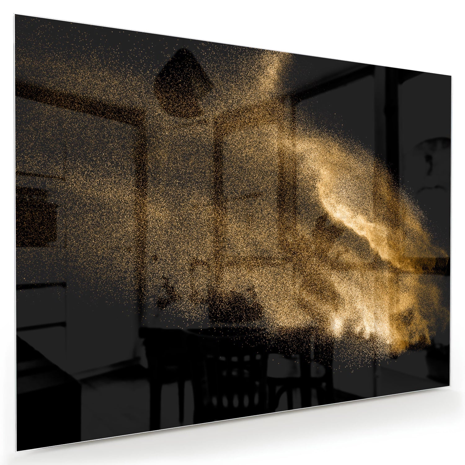 Glasbild – Goldene Hand auf schwarzem Hintergrund