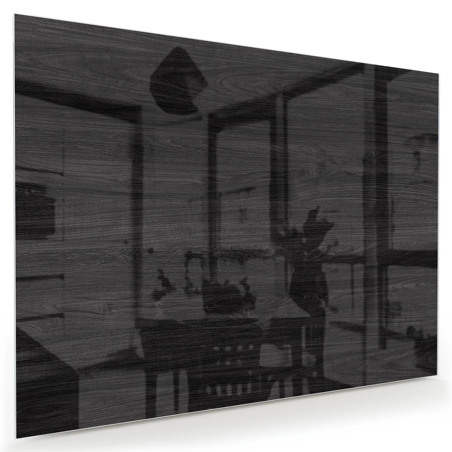 Schwarzes Glasbild mit dezenten Schatten