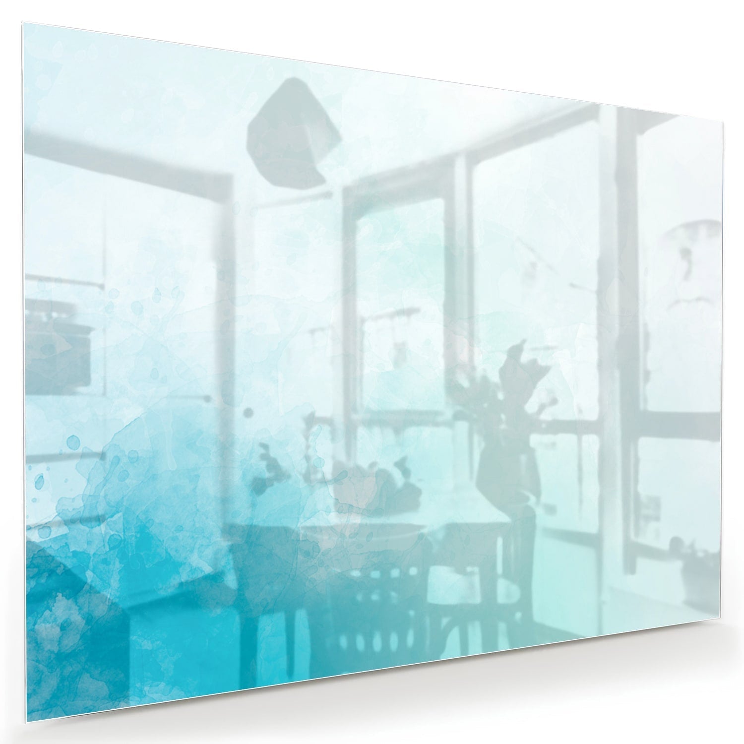 Abstraktes Glasbild in blauen und türkisen Farbtönen