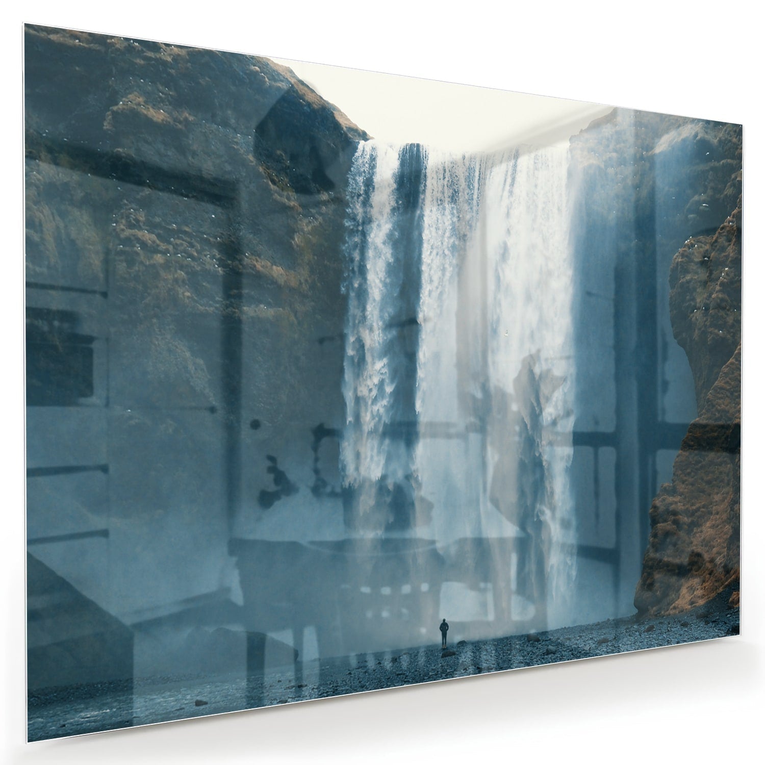 Atemberaubendes Glasbild mit Wasserfall