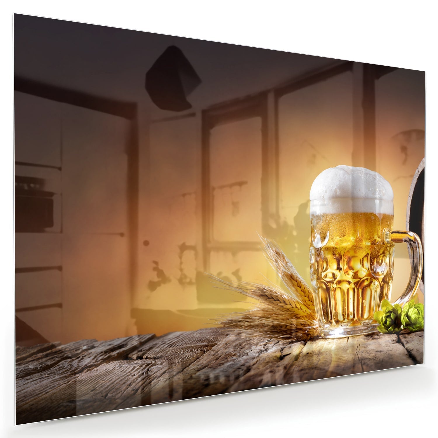 Glasbild mit einem kühlen Bier