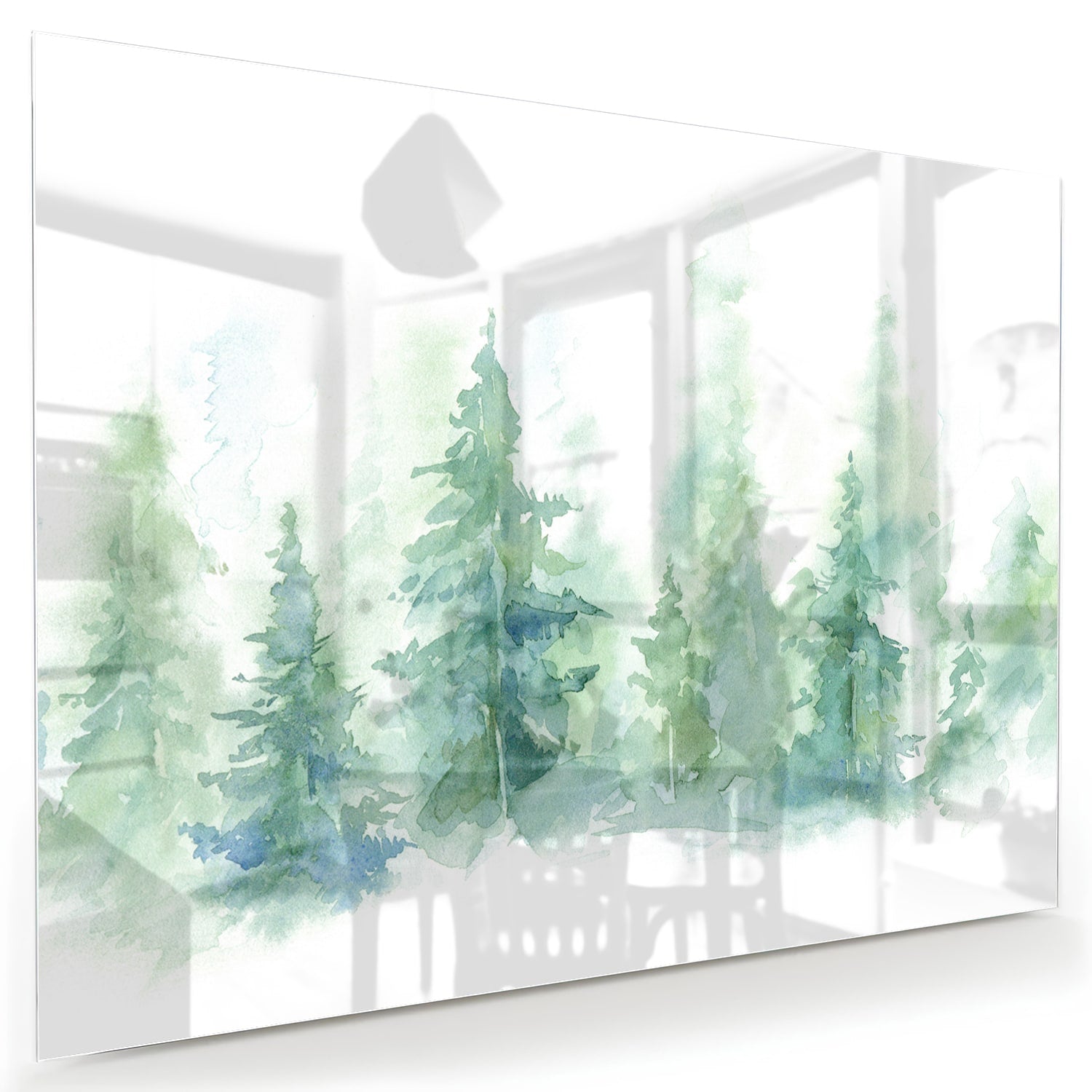 Glasbild mit grünen Tannenbäumen