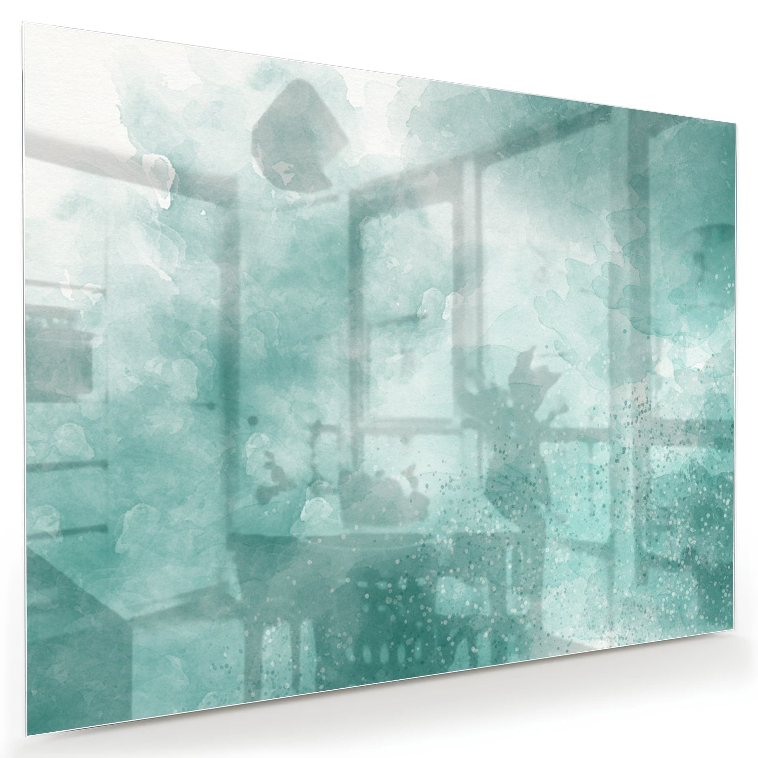 Abstraktes Glasbild in Aquablau