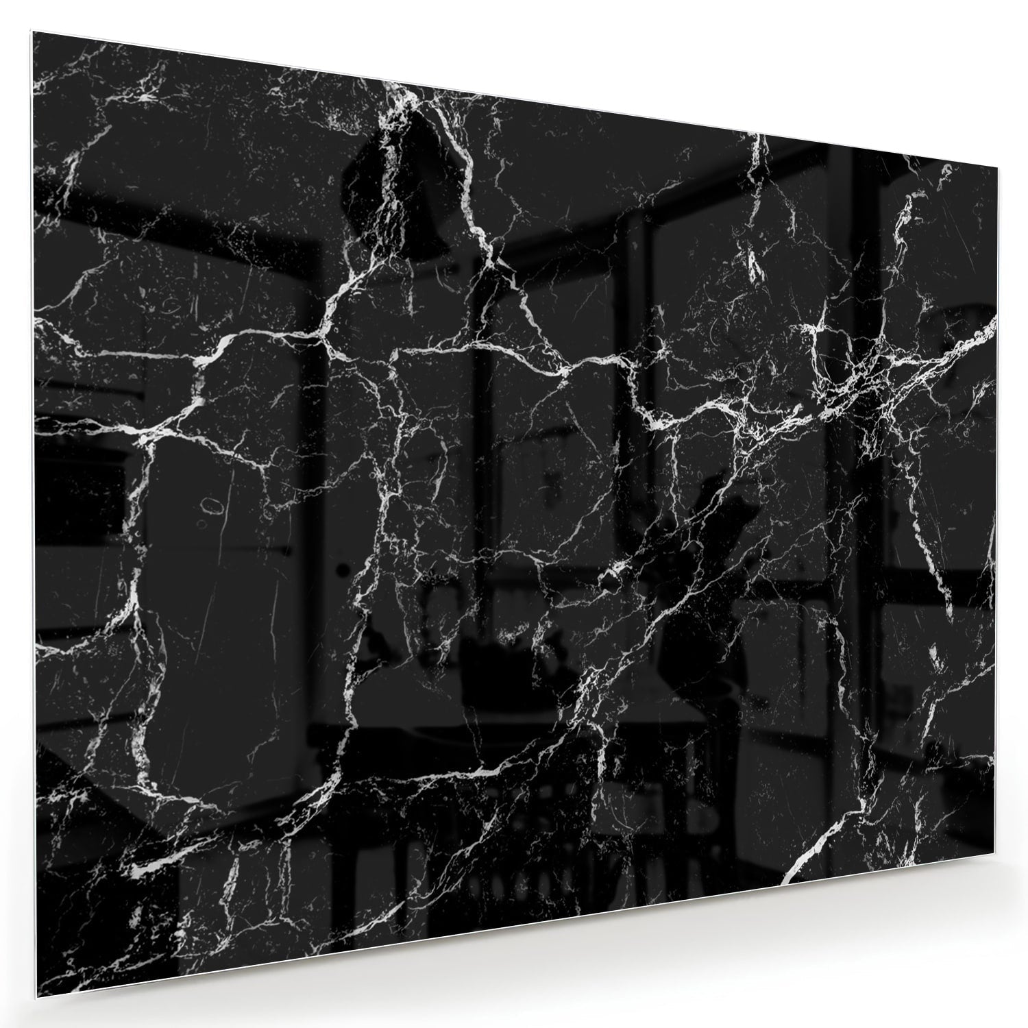 Elegantes Glasbild in schwarzer Marmoroptik