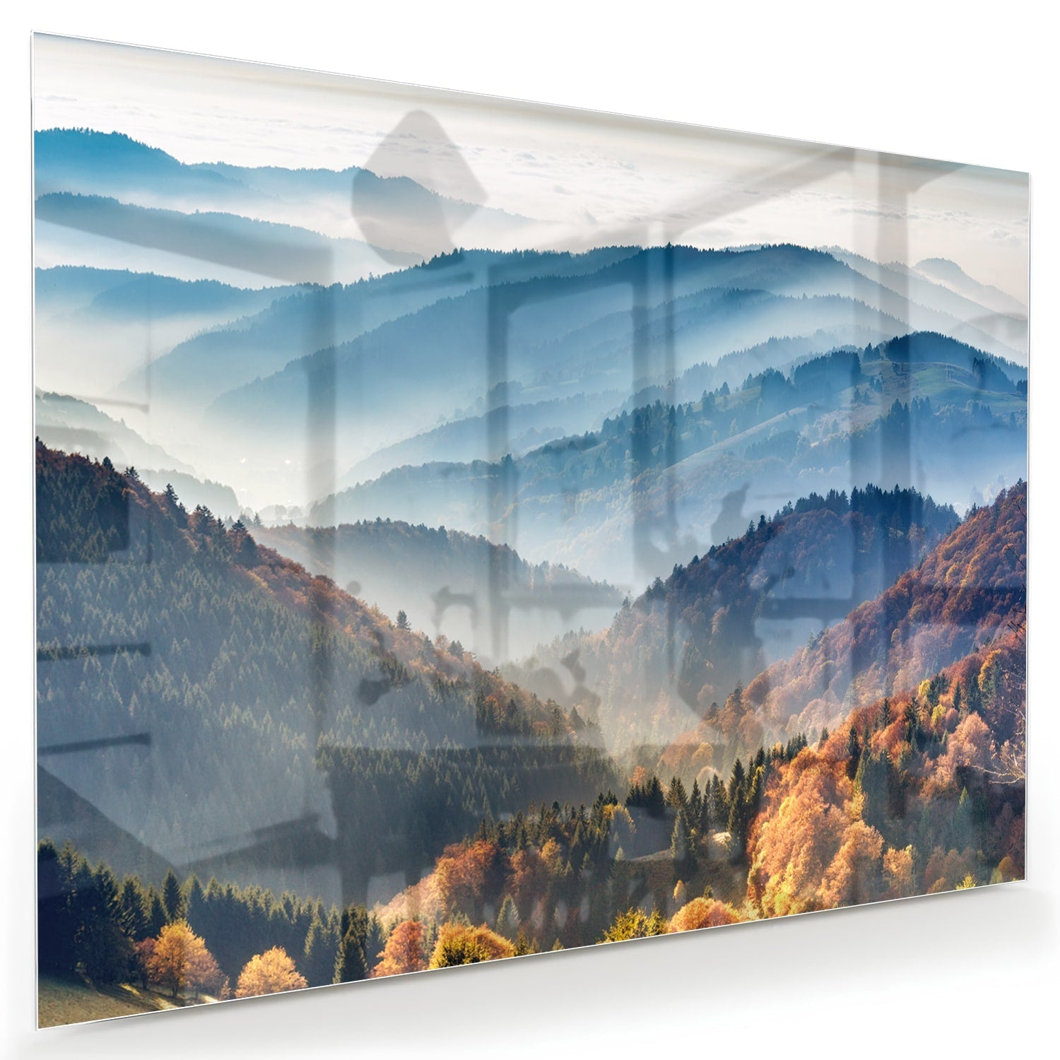 Atemberaubendes Glasbild mit Berglandschaft für Zuhause
