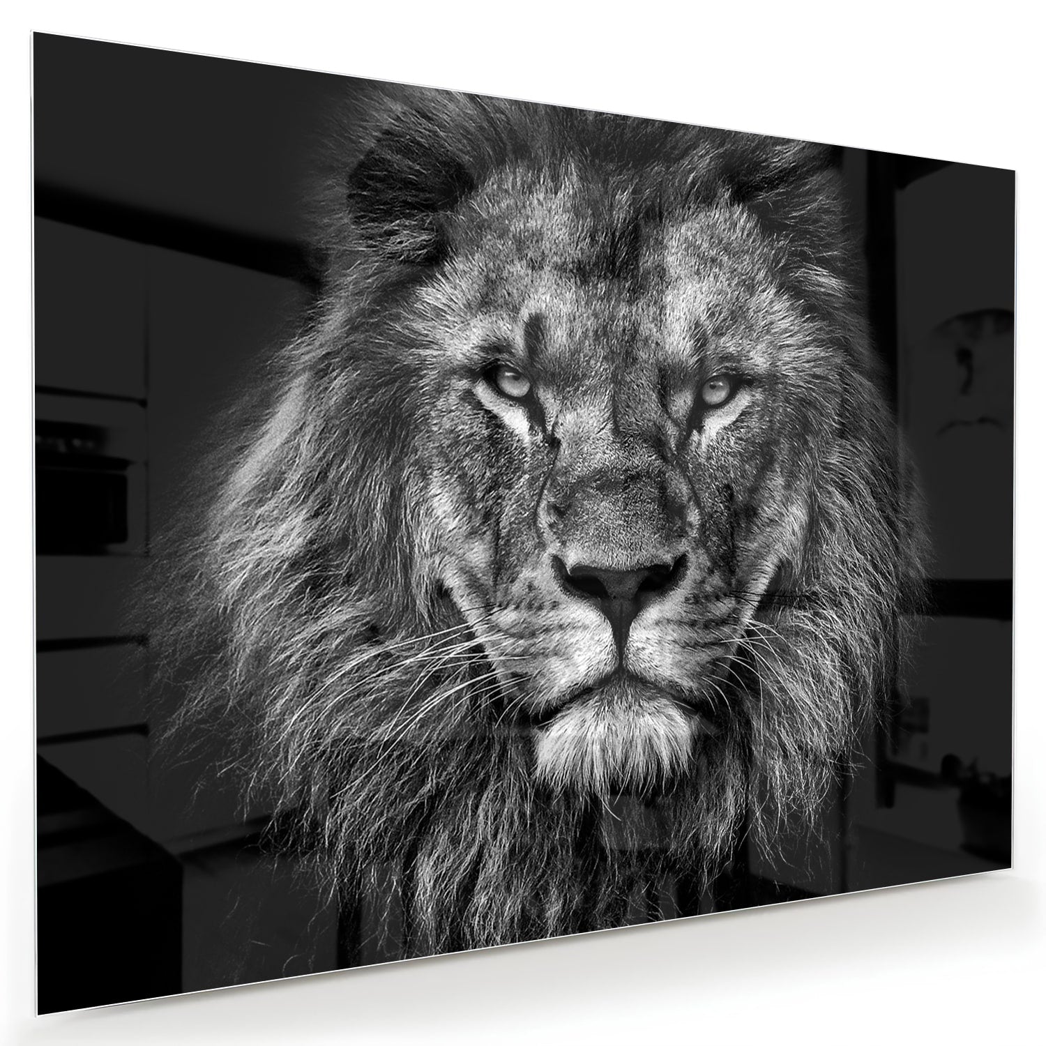 Beeindruckendes Glasbild mit einem Löwen