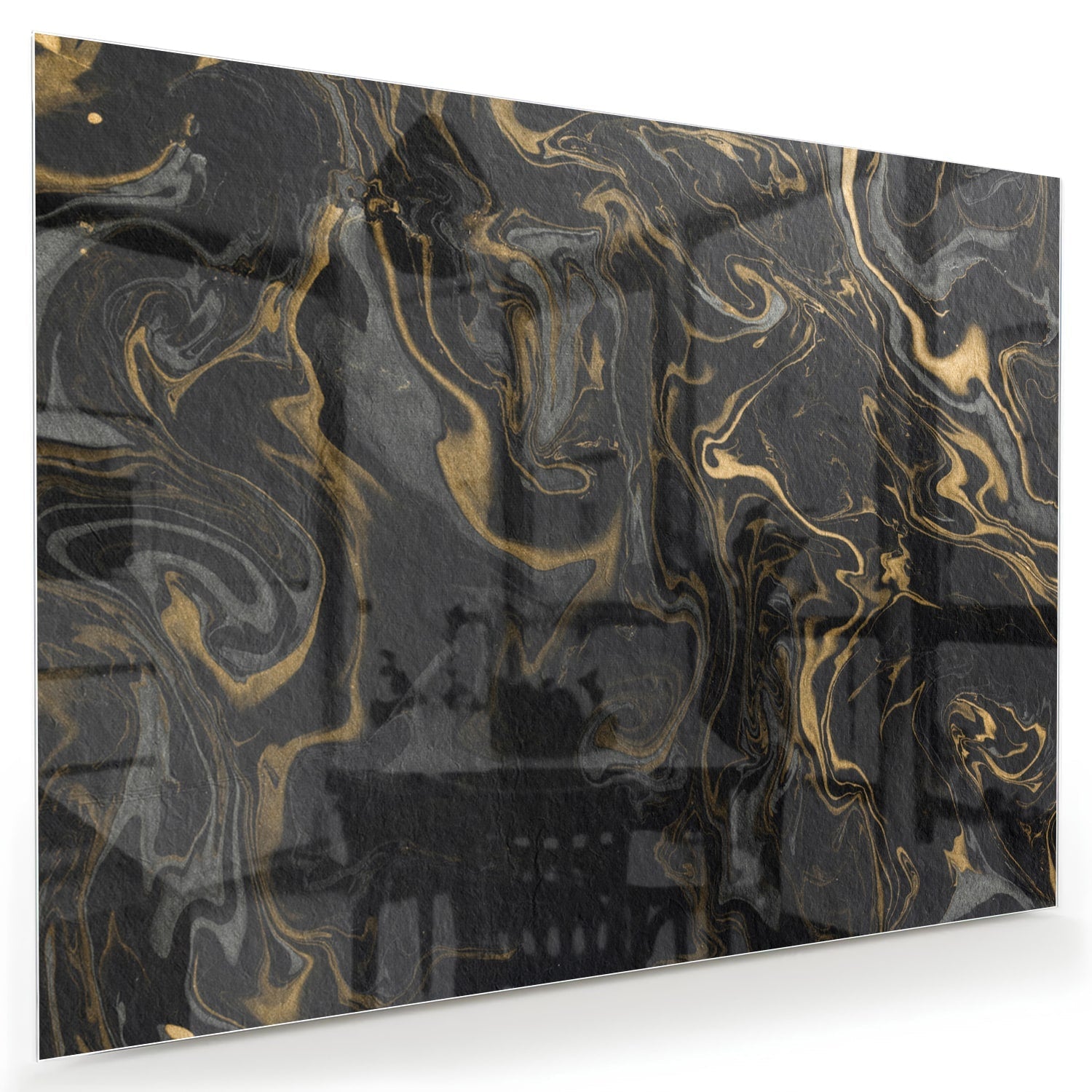 Elegantes schwarz-goldenes Glasbild für Ihr Wohnzimmer