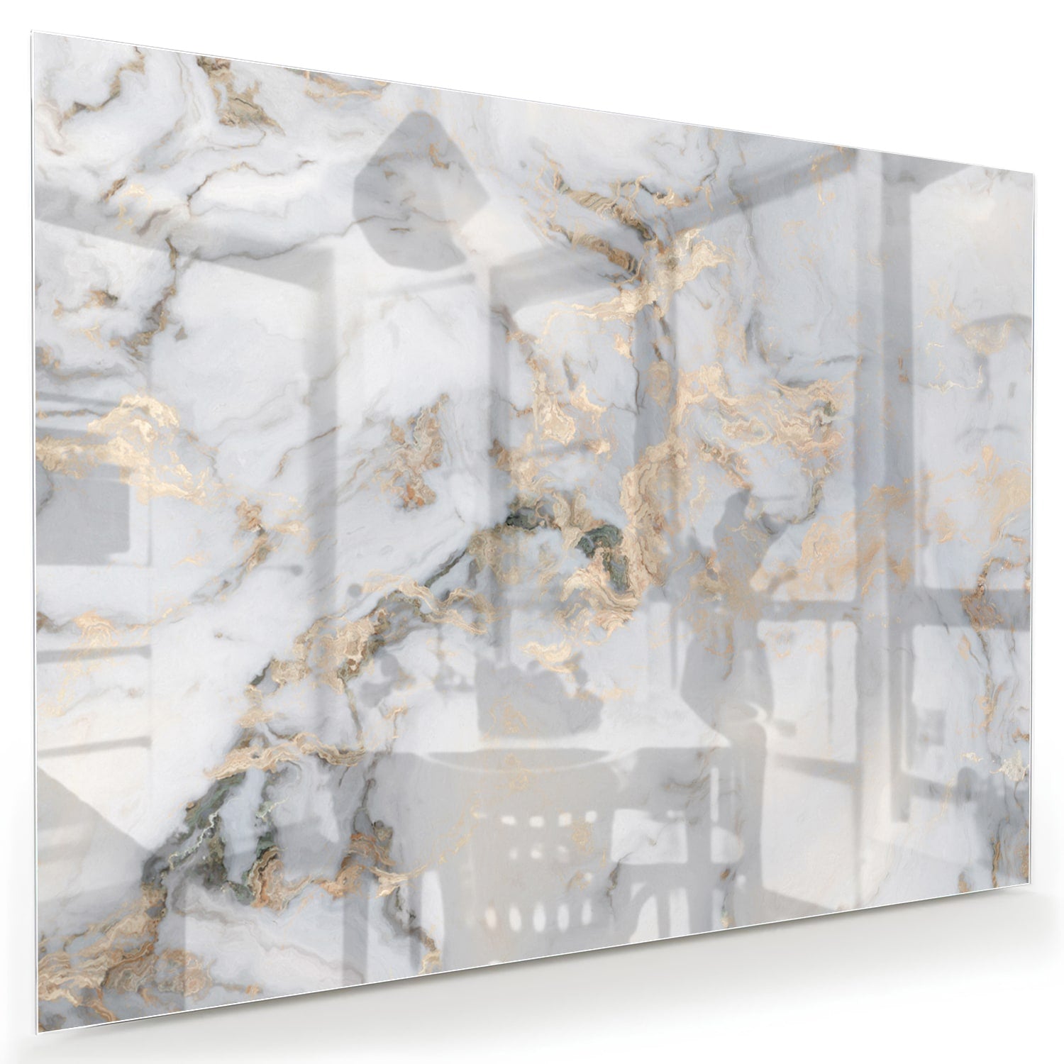 Elegantes Glasbild mit Marmoroptik und goldenen Details