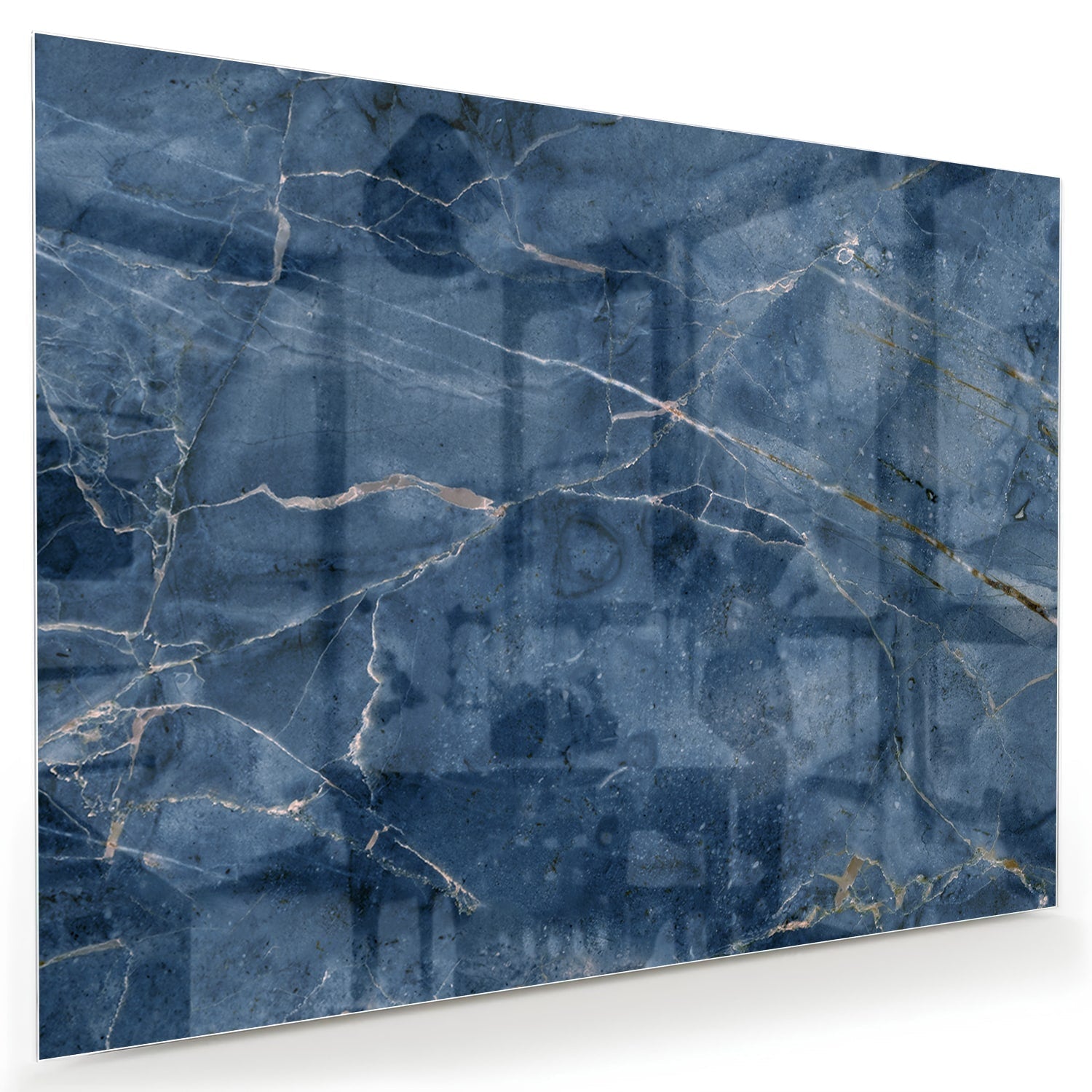 Blaues Glasbild mit Marmoroptik