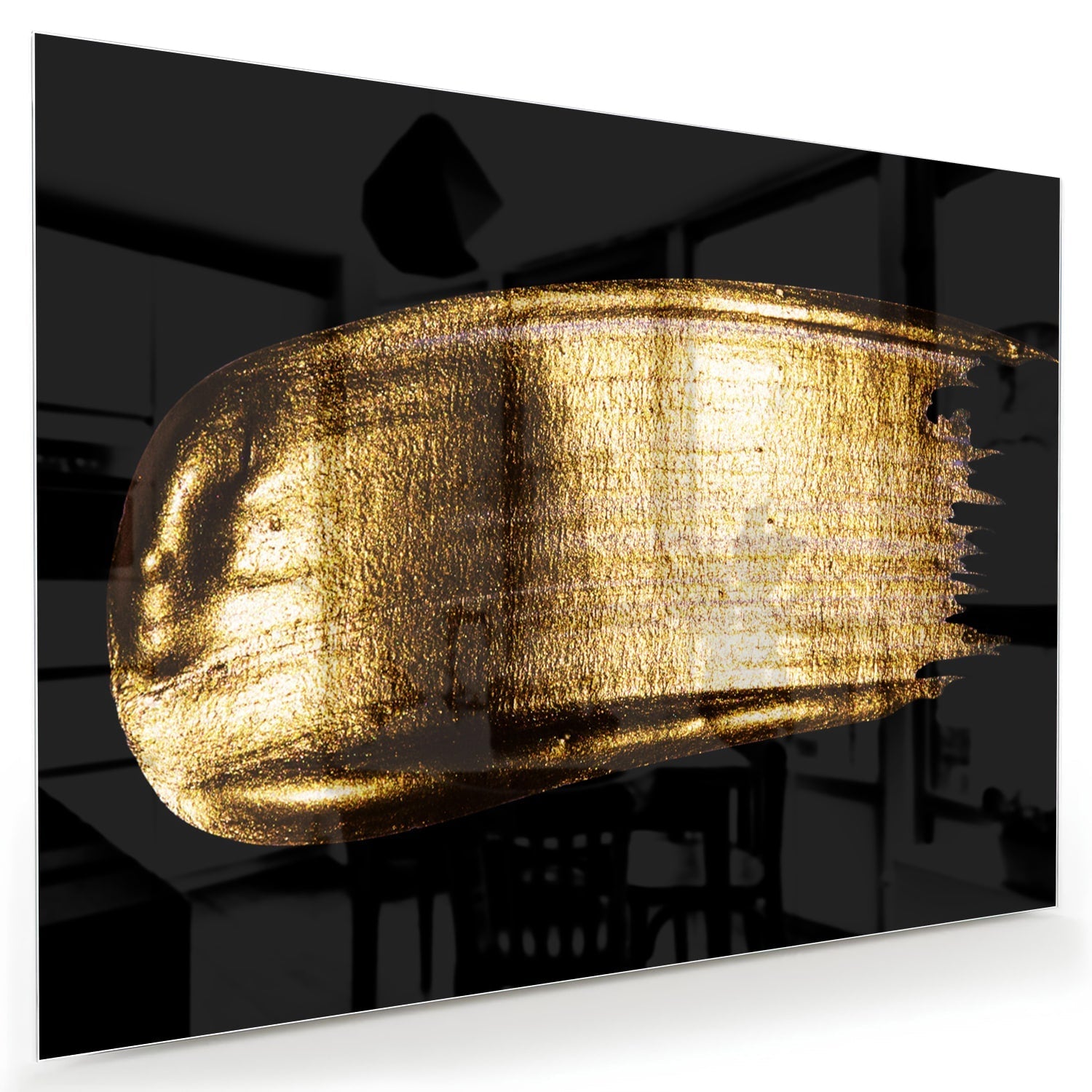 Goldenes abstraktes Glasbild auf schwarzem Hintergrund