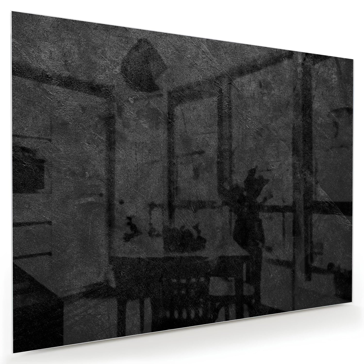 Abstraktes Glasbild in Schwarz und Grau