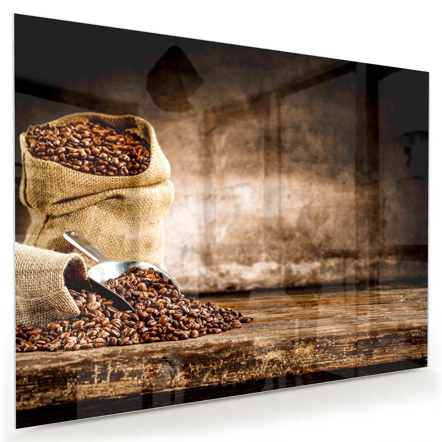 Glasbild mit Kaffee und Natur