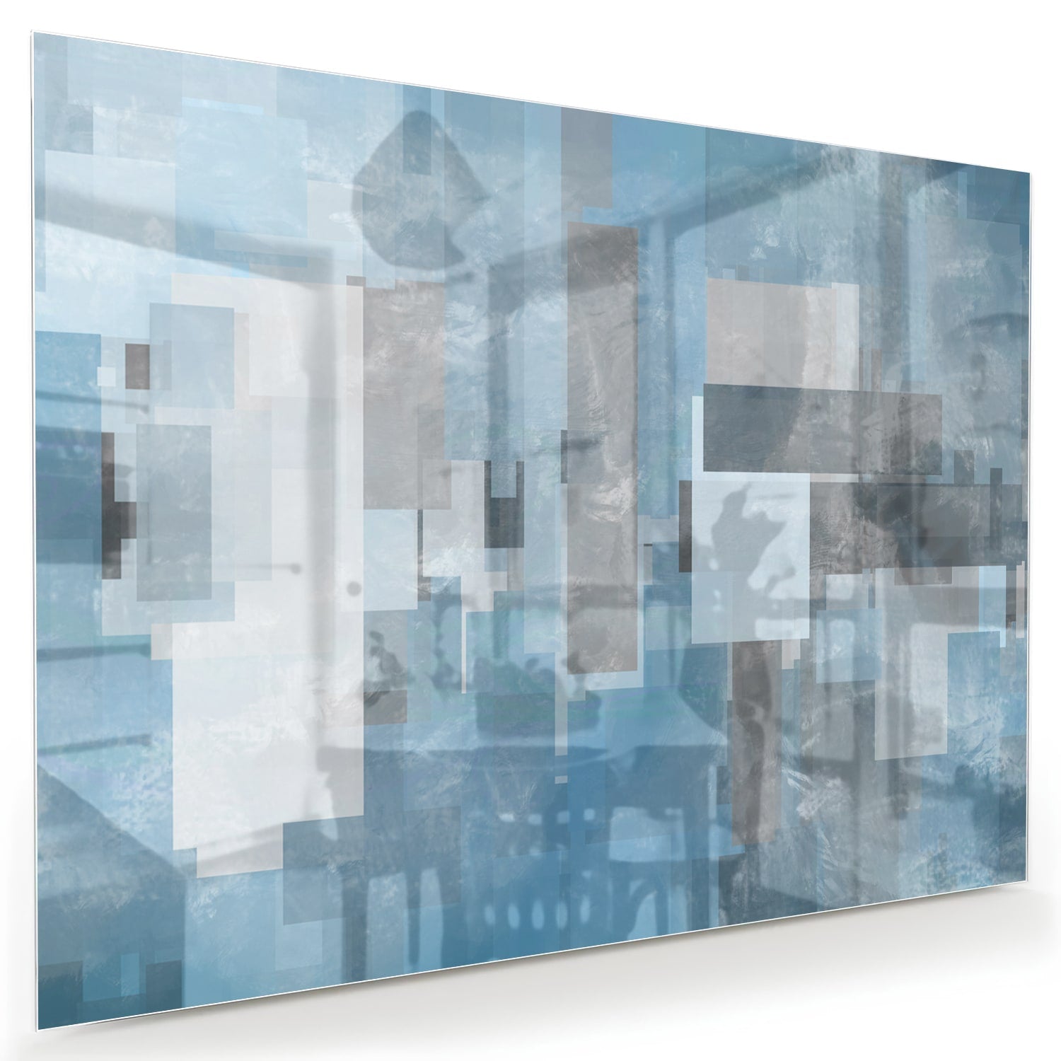 Abstraktes Glasbild in Blau und Grau