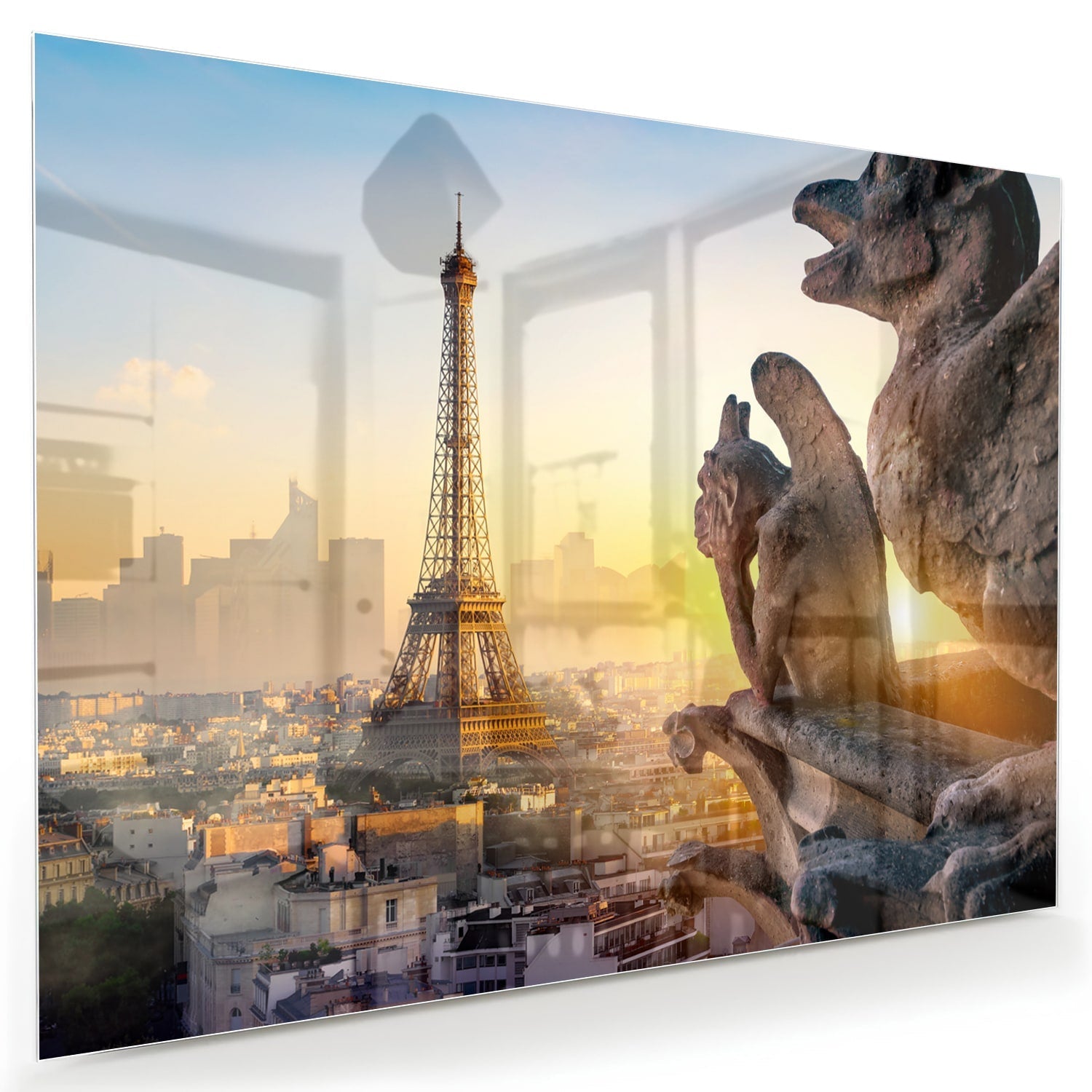 Glasbild mit dem Eiffelturm bei Sonnenuntergang