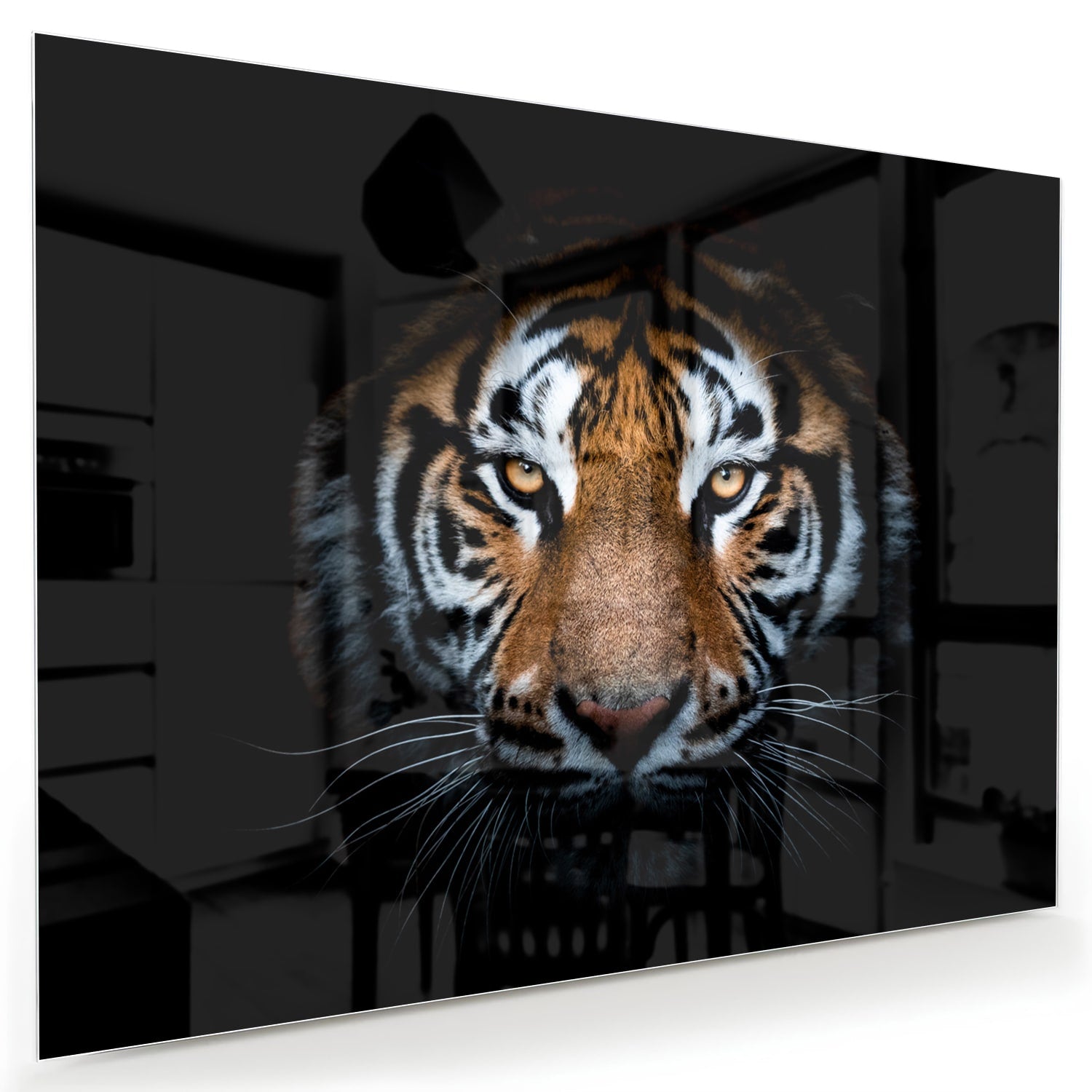 Beeindruckendes Glasbild mit einem Tigergesicht