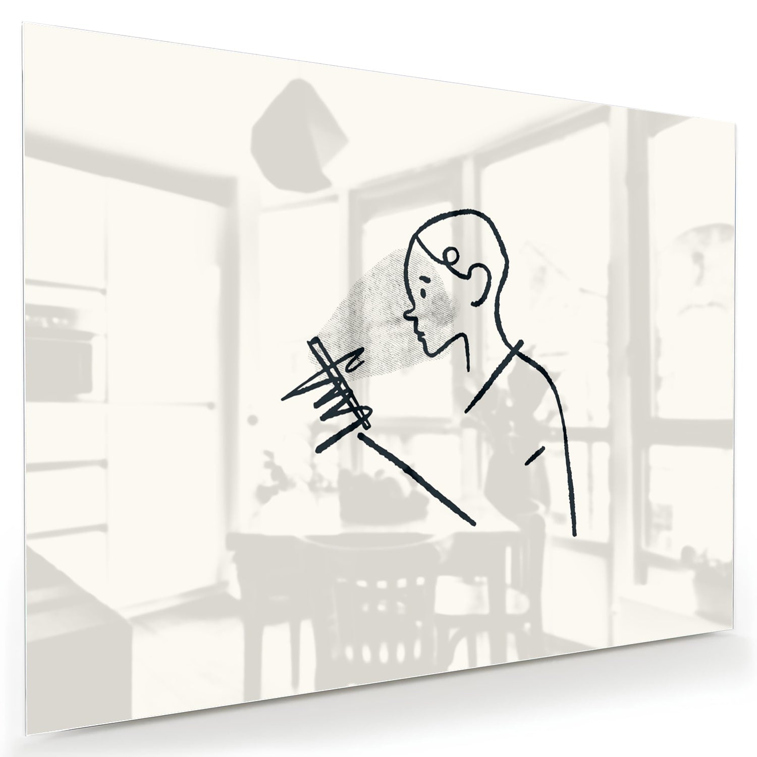 Minimalistisches Glasbild mit Linienzeichnungen