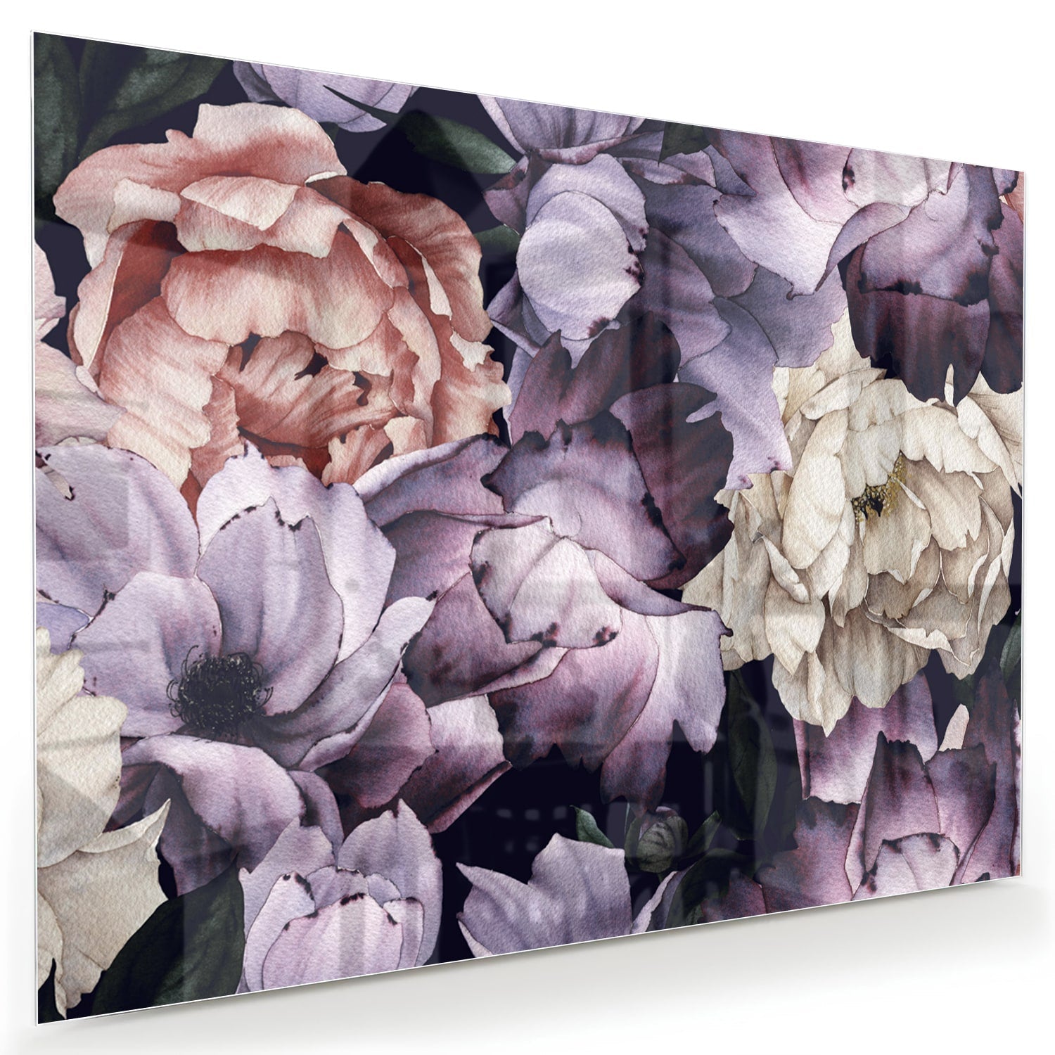 Glasbild mit wunderschönen violetten Blumen