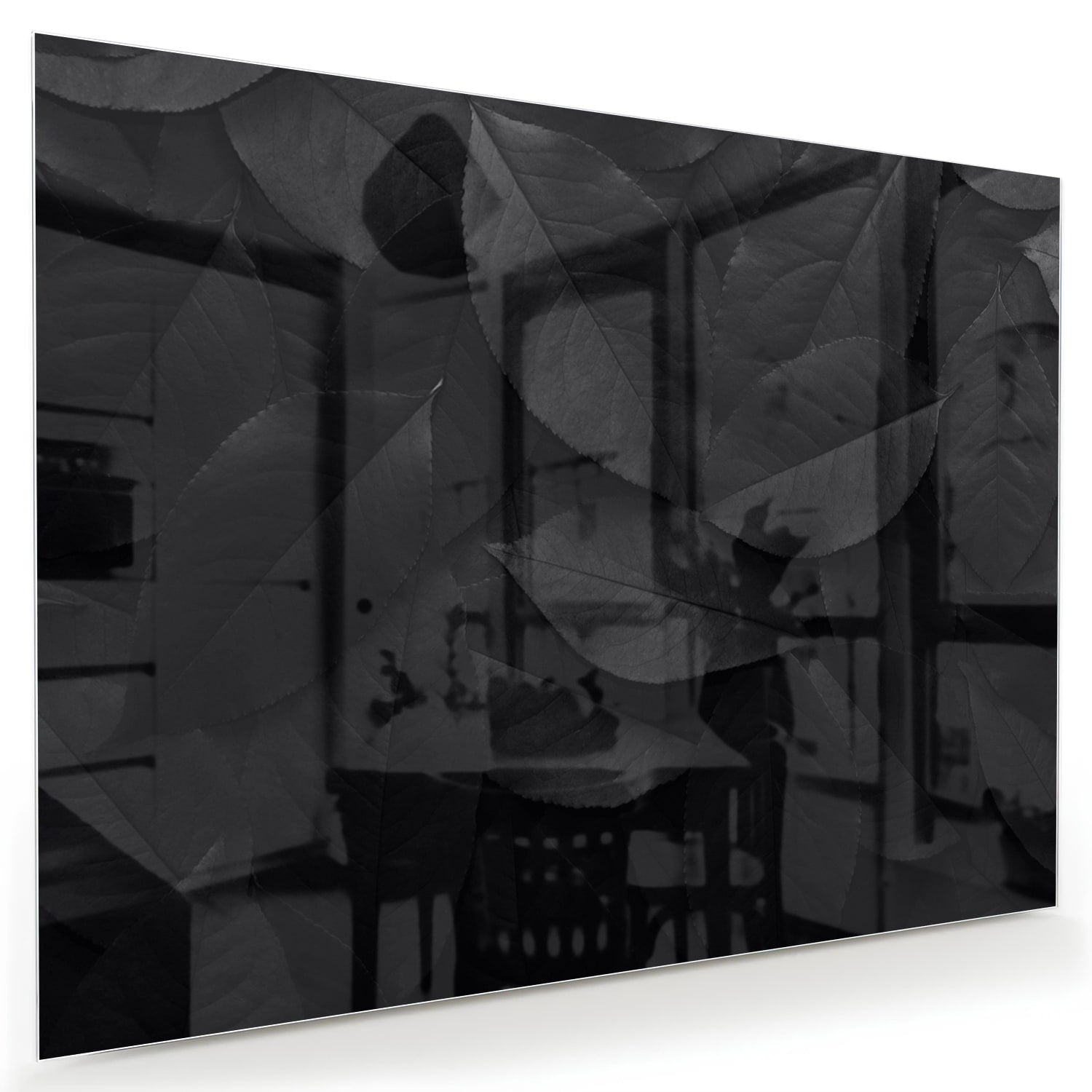 Elegantes Glasbild mit Blättern in Schwarz und Grau