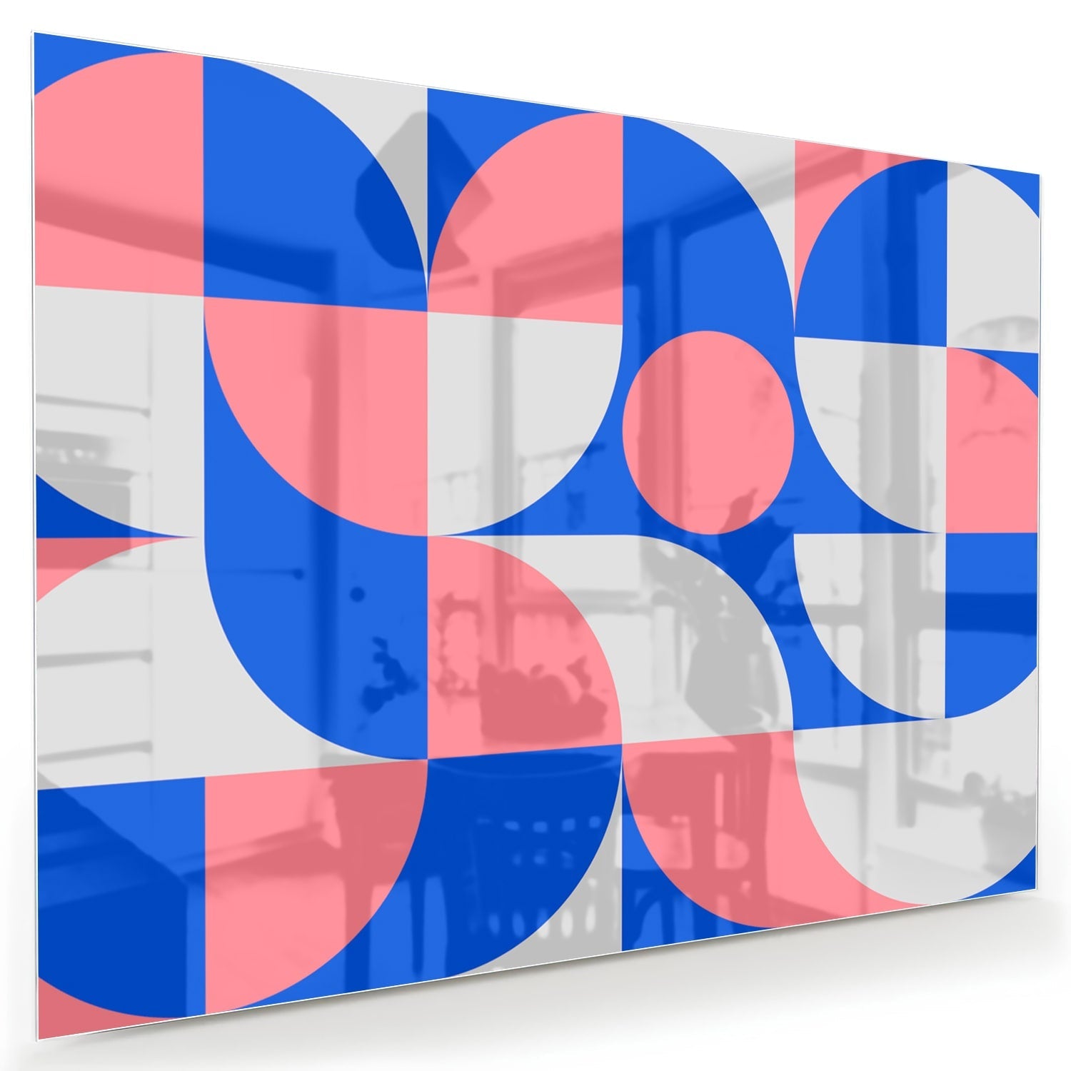 Abstraktes Glasbild mit blauen und rosa Farbtönen