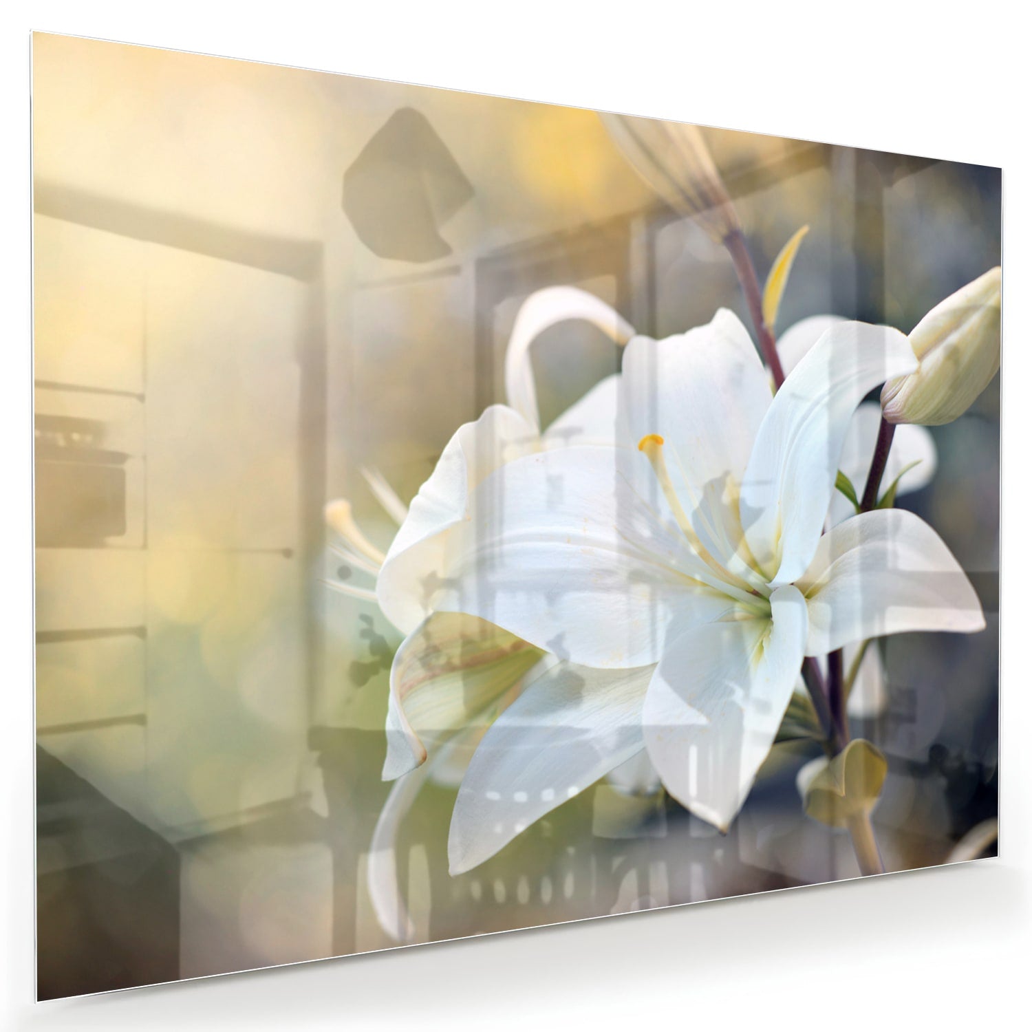 Elegantes Glasbild mit weißer Lilie