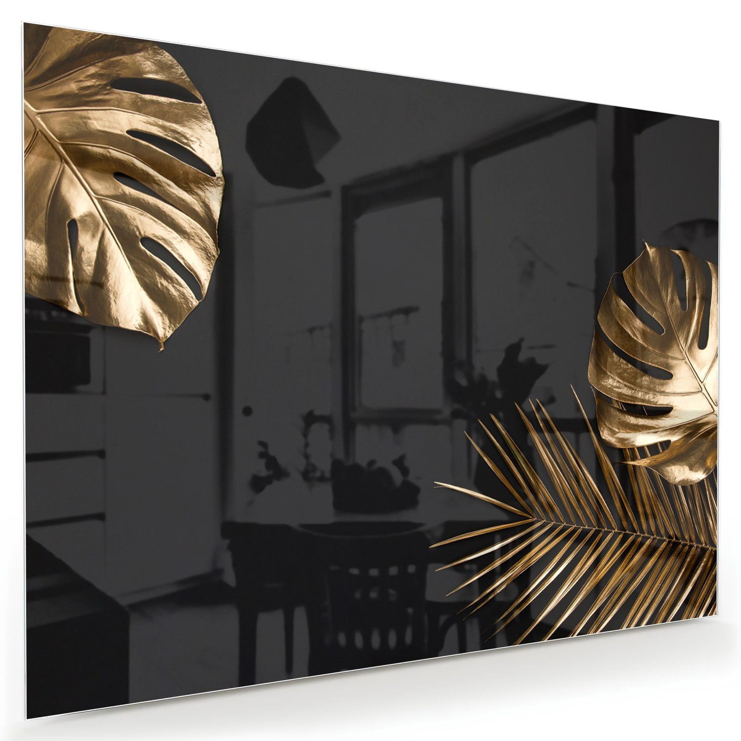 Glänzendes Glasbild mit goldenen Blättern