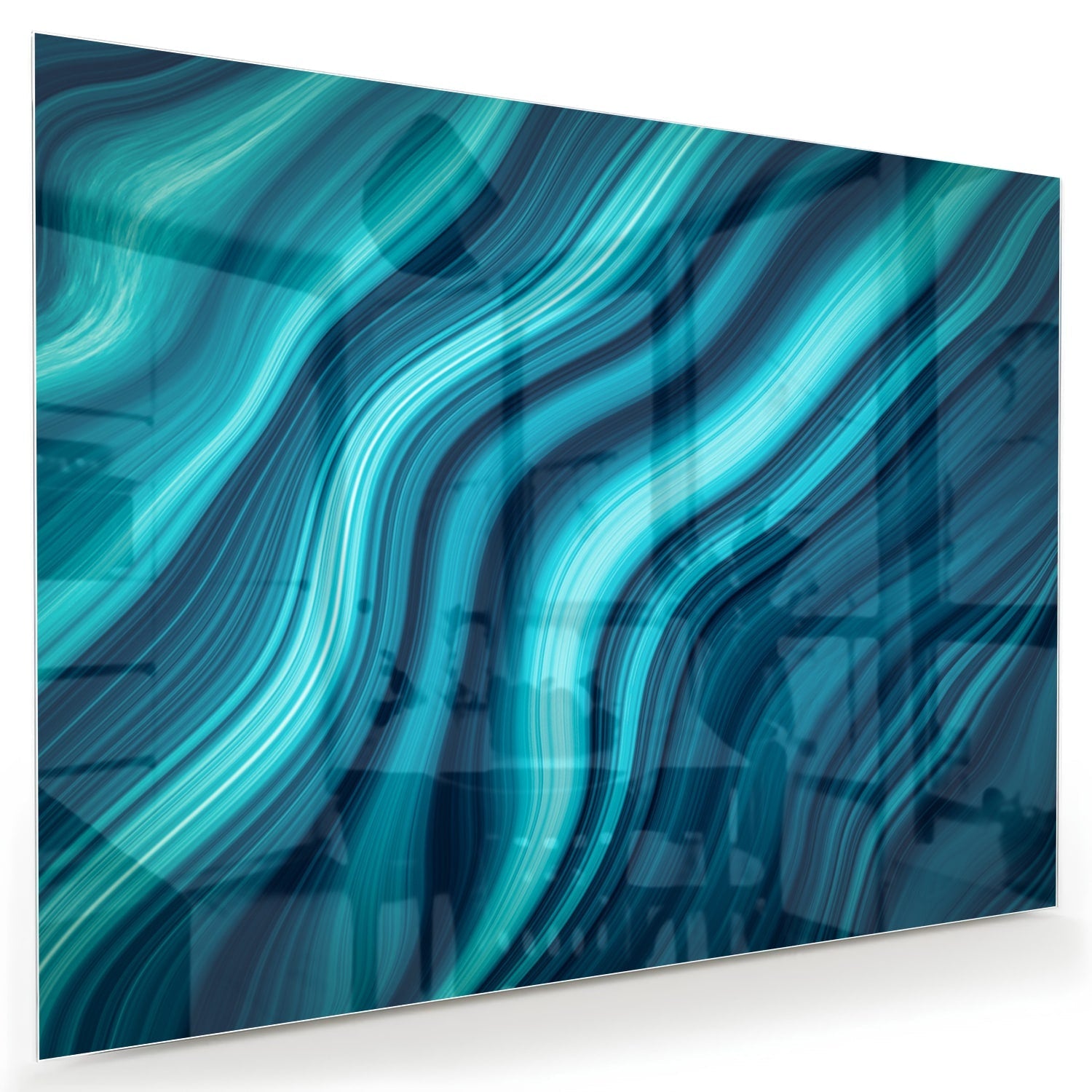 Stilvolles Glasbild mit blauen Wellen