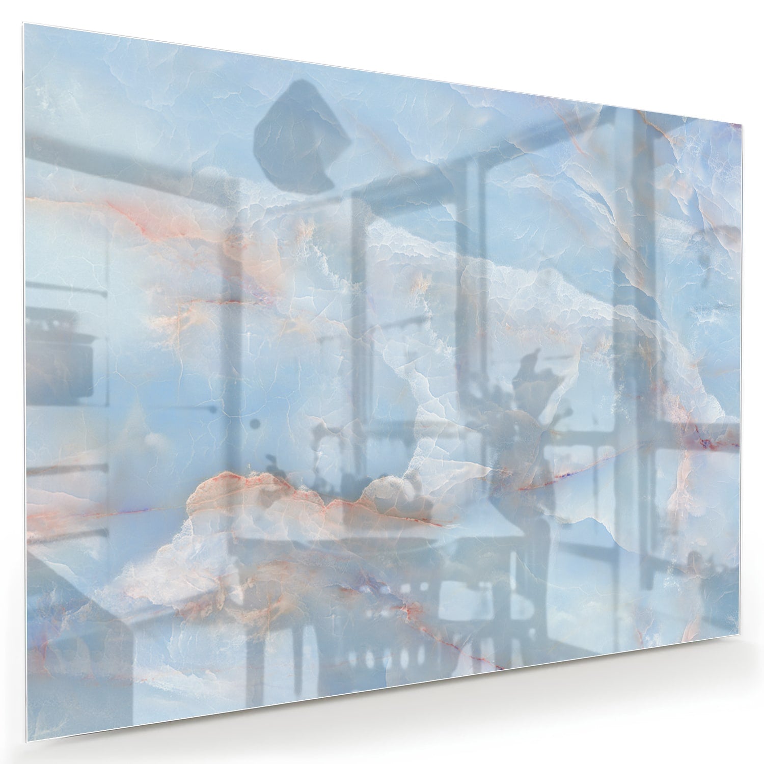 Abstraktes Glasbild in sanften Blautönen