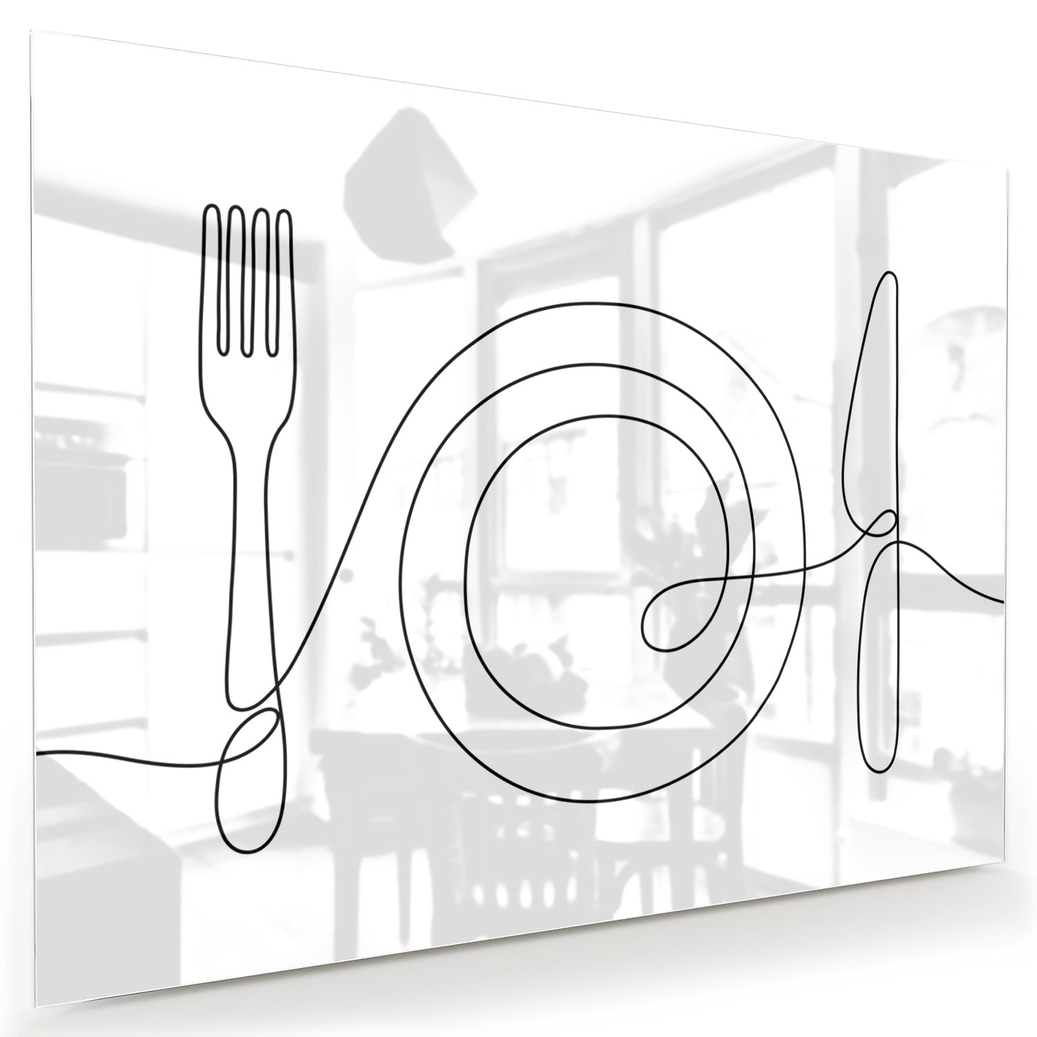 Minimalistisches Glasbild mit Besteckmotiv