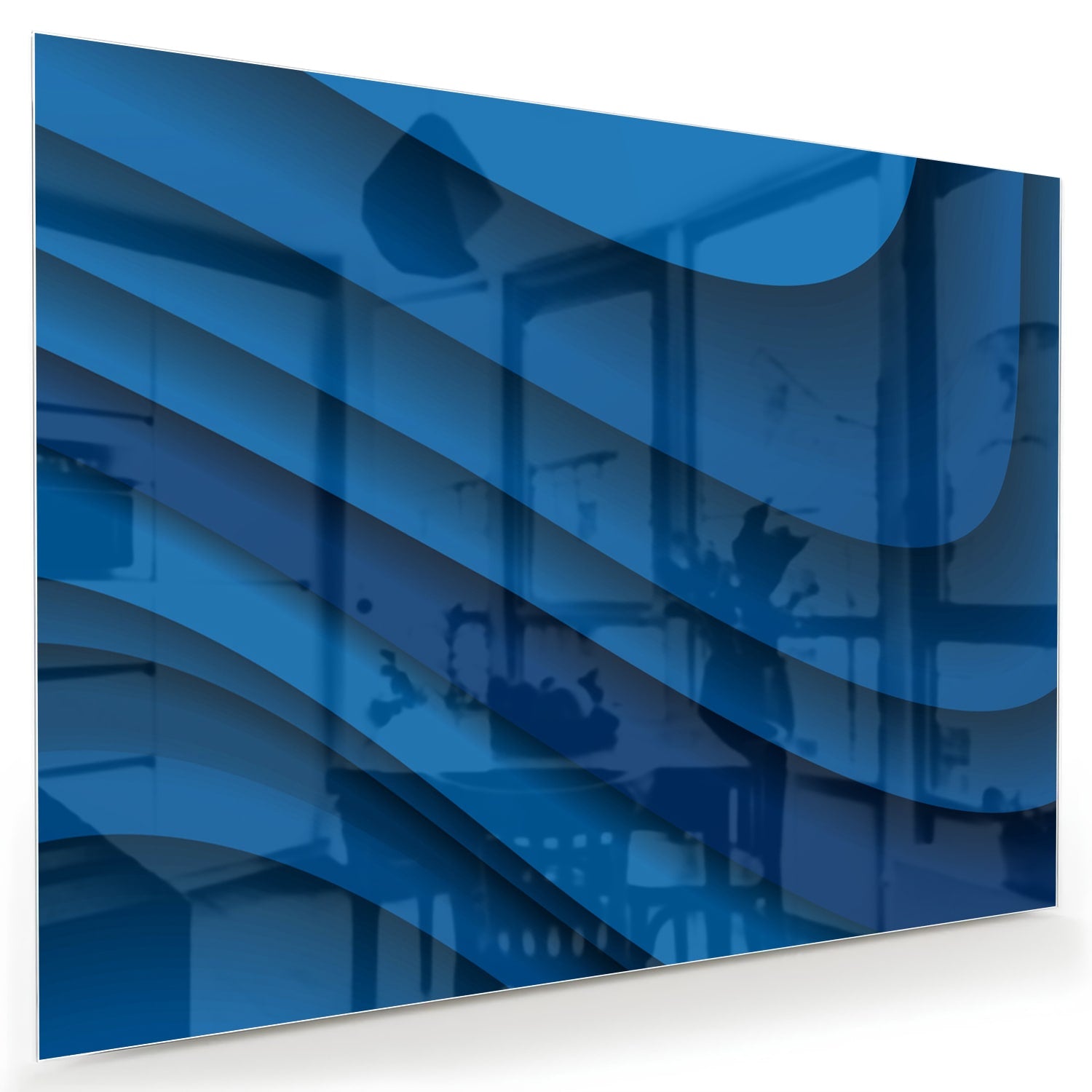 Modernes Glasbild in verschiedenen Blautönen