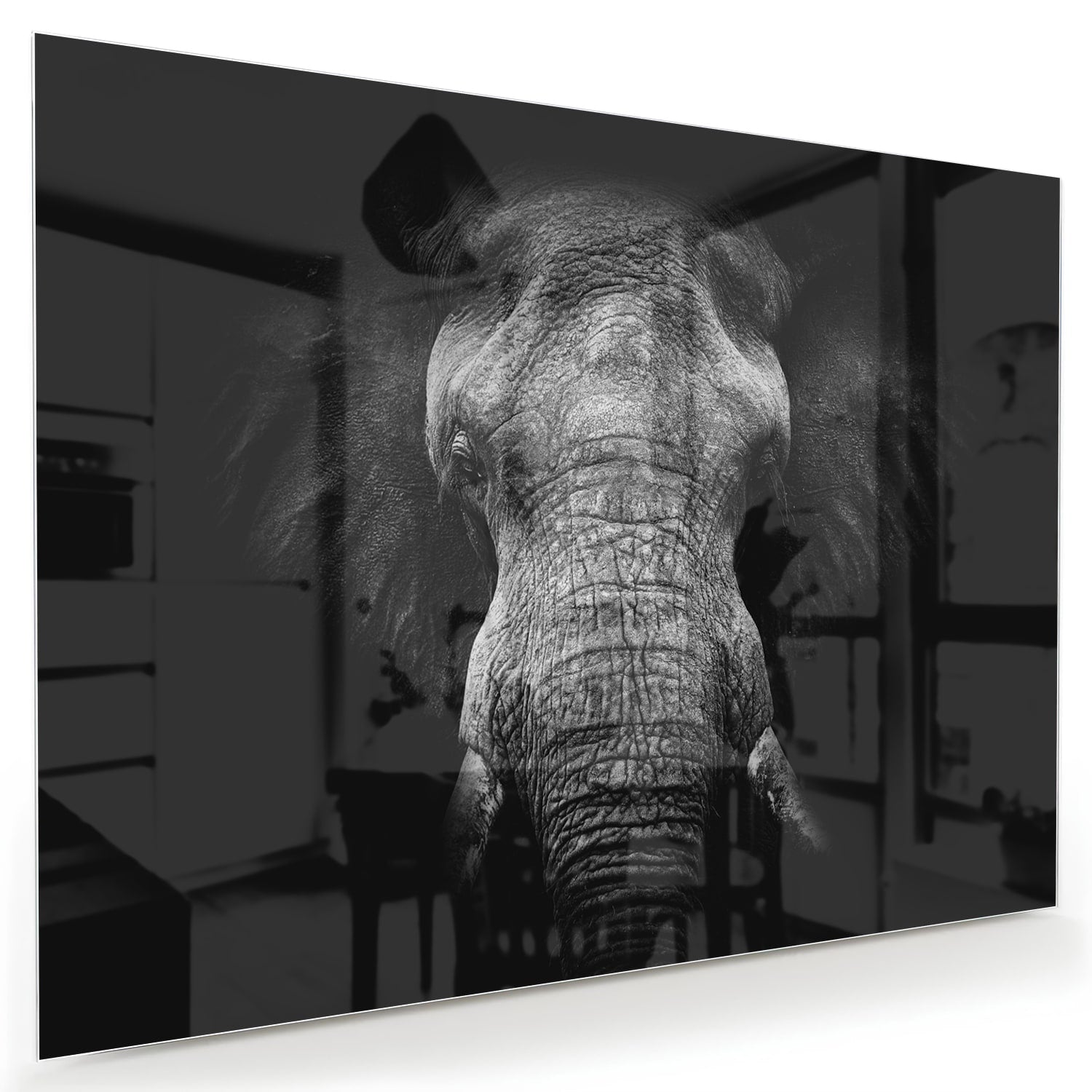 Beeindruckendes Glasbild mit einem Elefanten