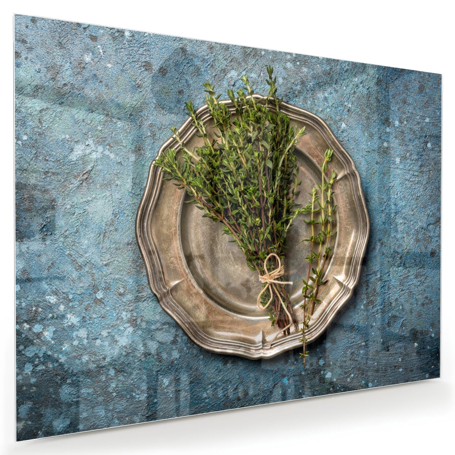 Glasbild mit Grünpflanze in einer antiken Schale
