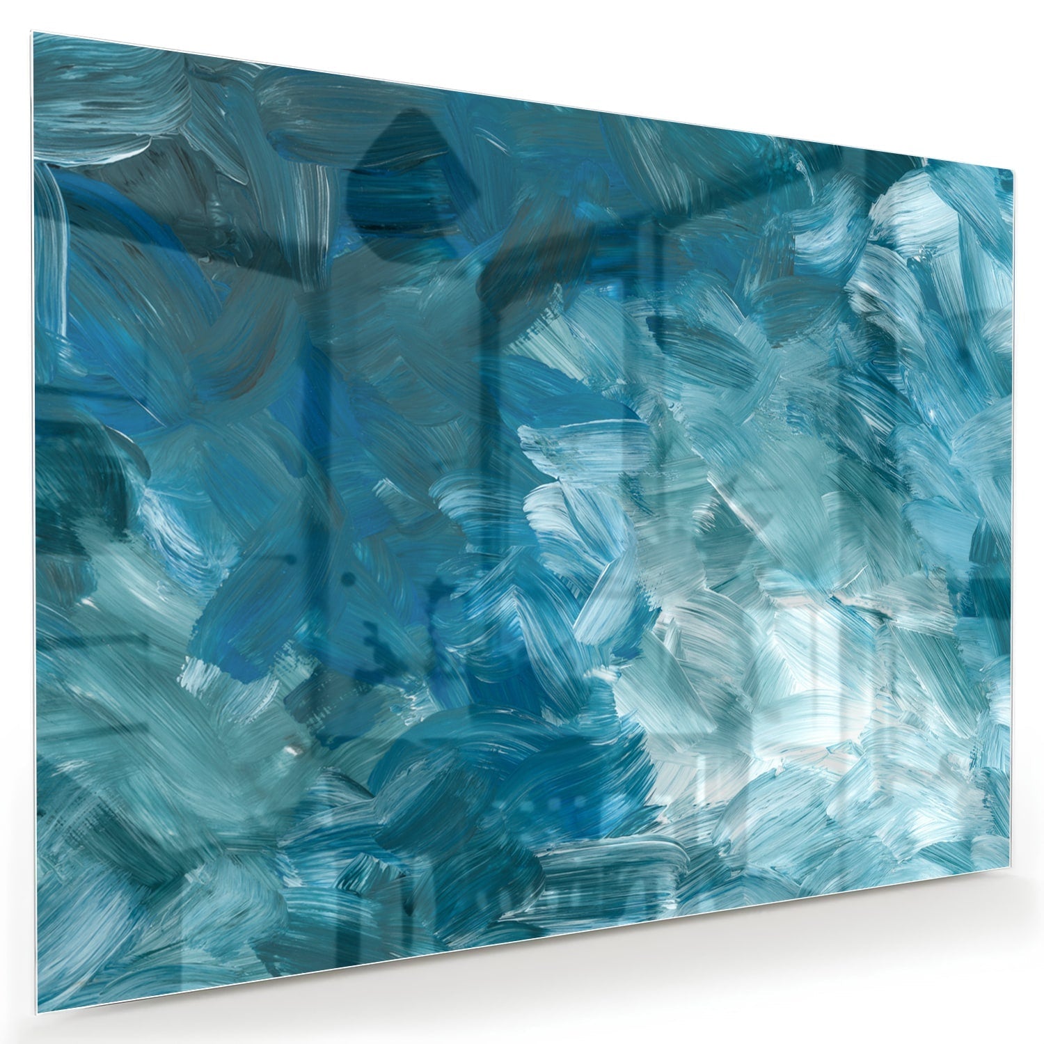 Abstraktes Glasbild in harmonischen Blautönen
