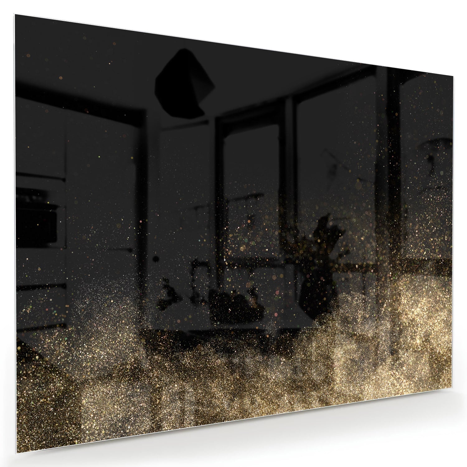Stilvolles Glasbild mit schwarzen und goldenen Akzenten