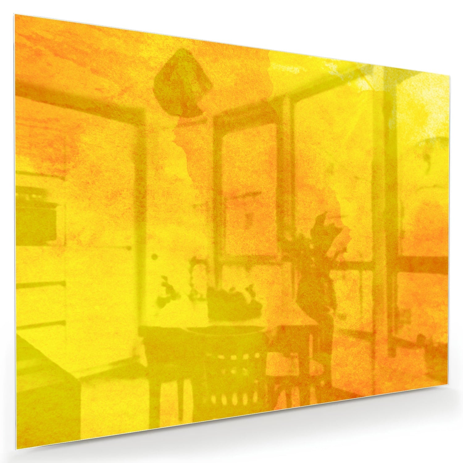 Leuchtend gelbes Glasbild für ein geradliniges Interieur