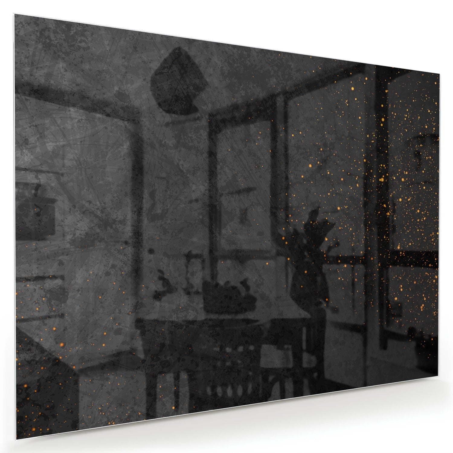 Modernes Glasbild mit dunklem Design und goldenen Akzenten